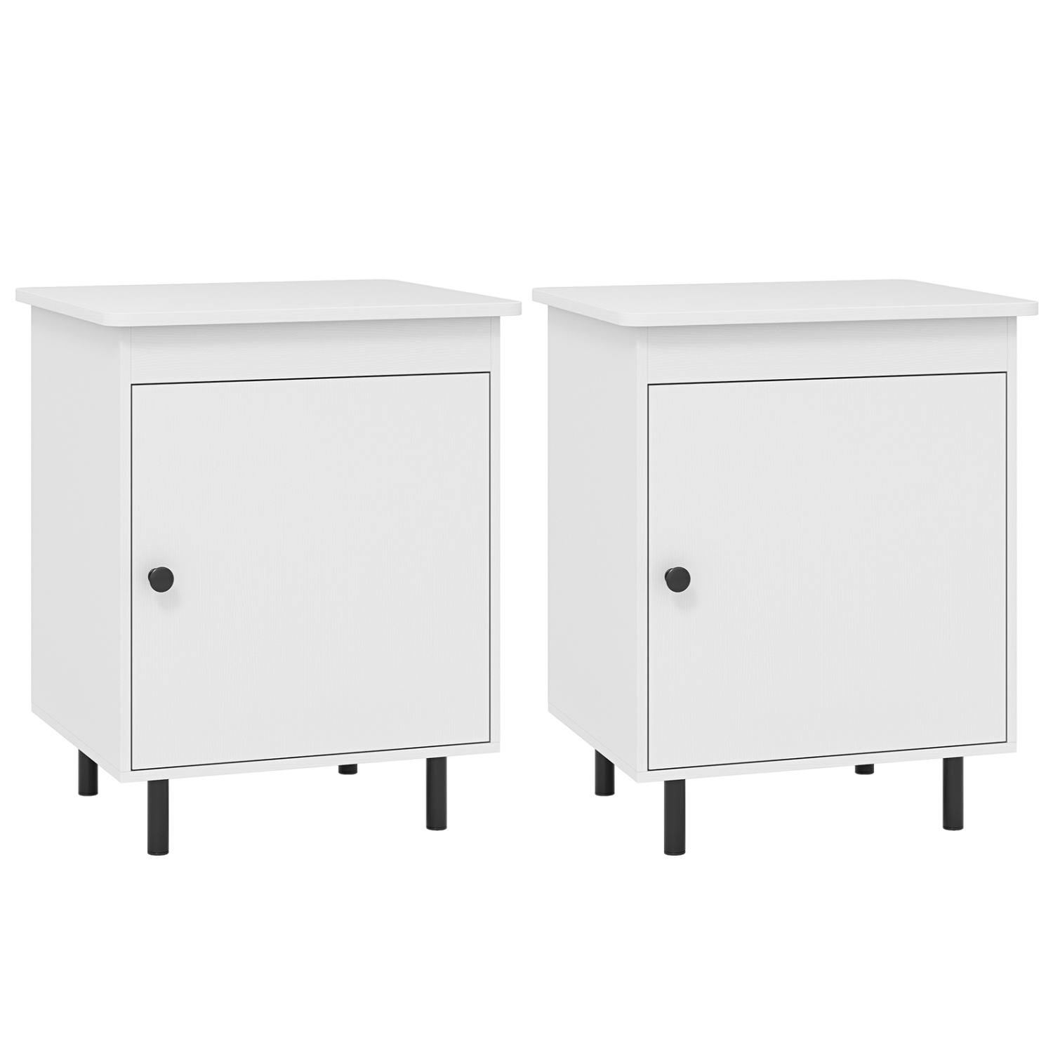 Gymax 2PCS Nightstand Mid Century Modern End Table w/Door Heavy-Duty Metal Legs