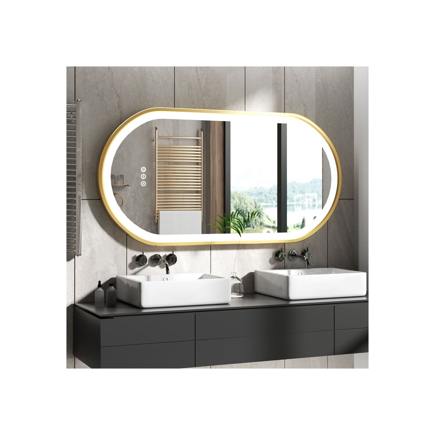 LUVODI Oval LED Bathroom Mirror 24"x48" Lighted Wall Mounted Vanity Mirror with Gold Aluminum Frame, Anti-Fog Waterproof Smart Mirror, Stepless