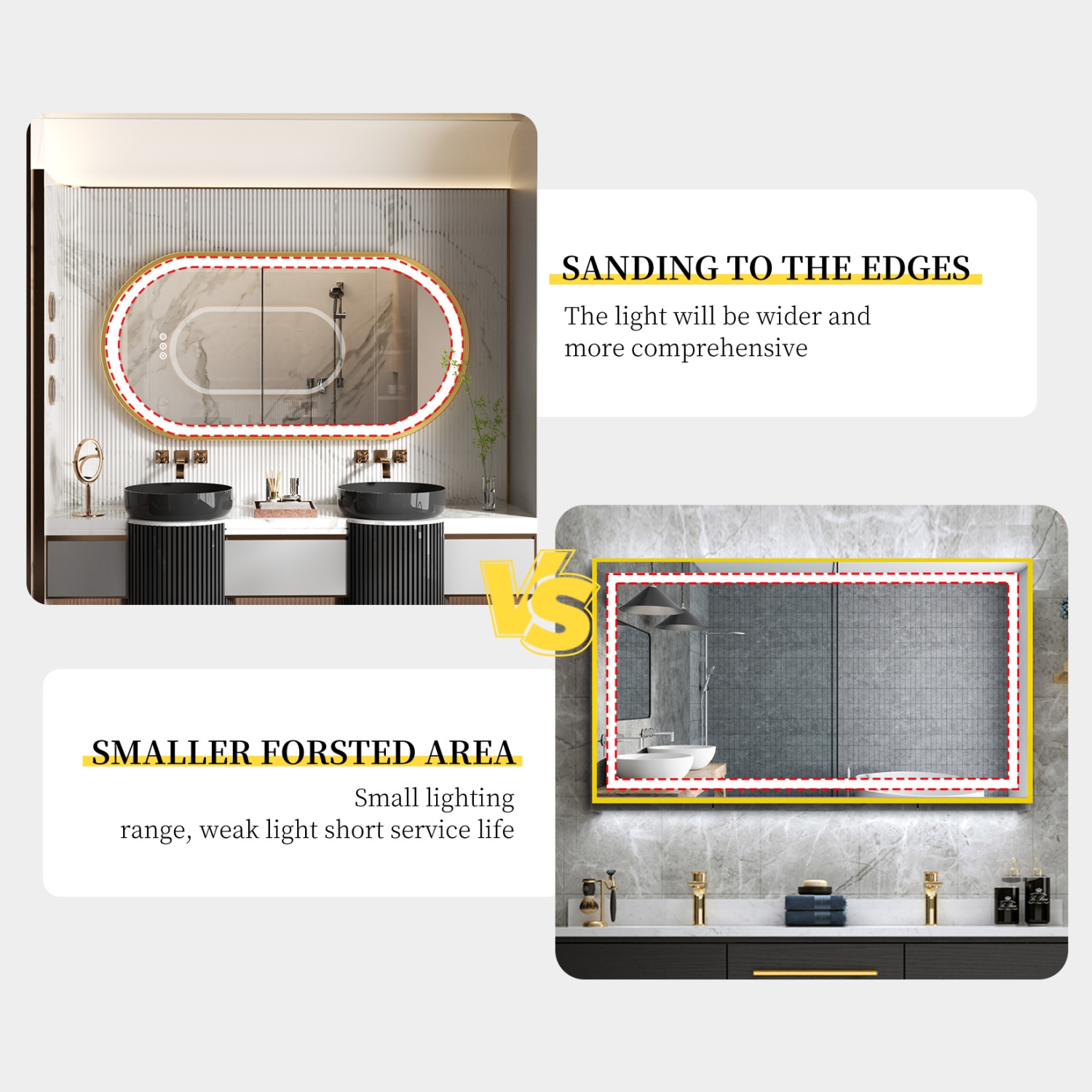 LUVODI Oval LED Bathroom Mirror 24"x48" Lighted Wall Mounted Vanity Mirror with Gold Aluminum Frame, Anti-Fog Waterproof Smart Mirror, Stepless