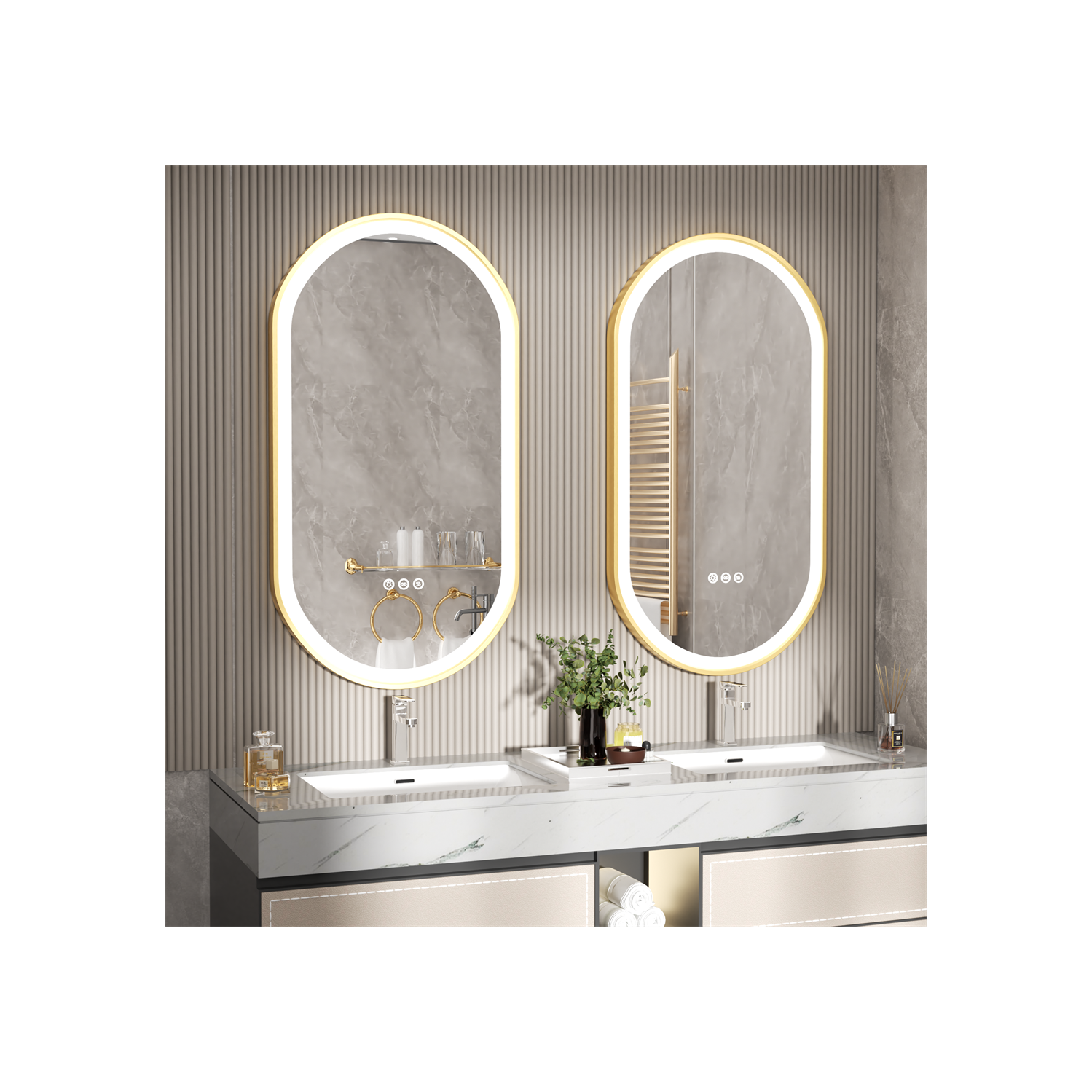 LUVODI Oval LED Bathroom Mirror 20"x40" Lighted Wall Mounted Vanity Mirror with Gold Aluminum Frame, Anti-Fog Waterproof Smart Mirror, Stepless