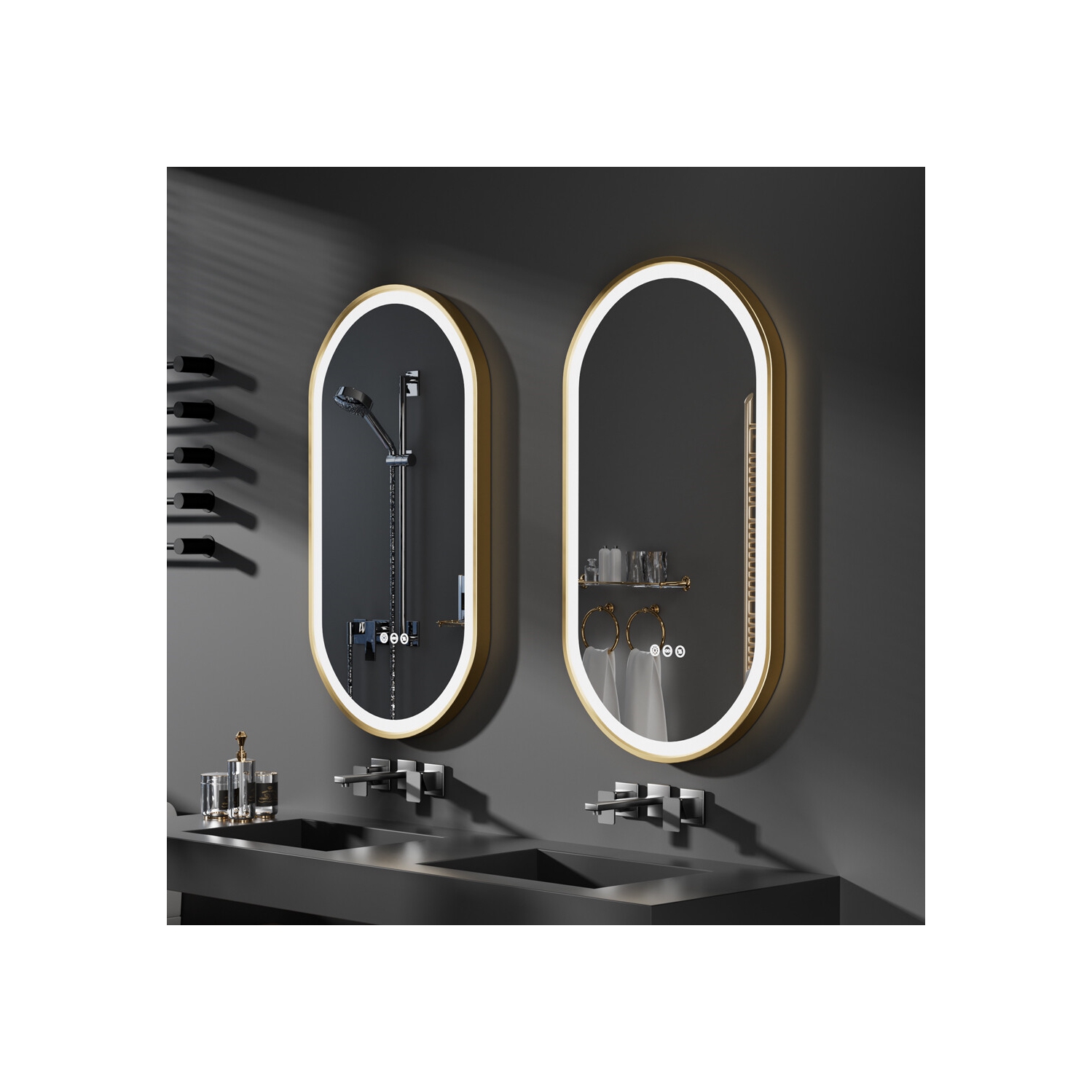 LUVODI Oval LED Bathroom Mirror 20"x40" Lighted Wall Mounted Vanity Mirror with Gold Aluminum Frame, Anti-Fog Waterproof Smart Mirror, Stepless