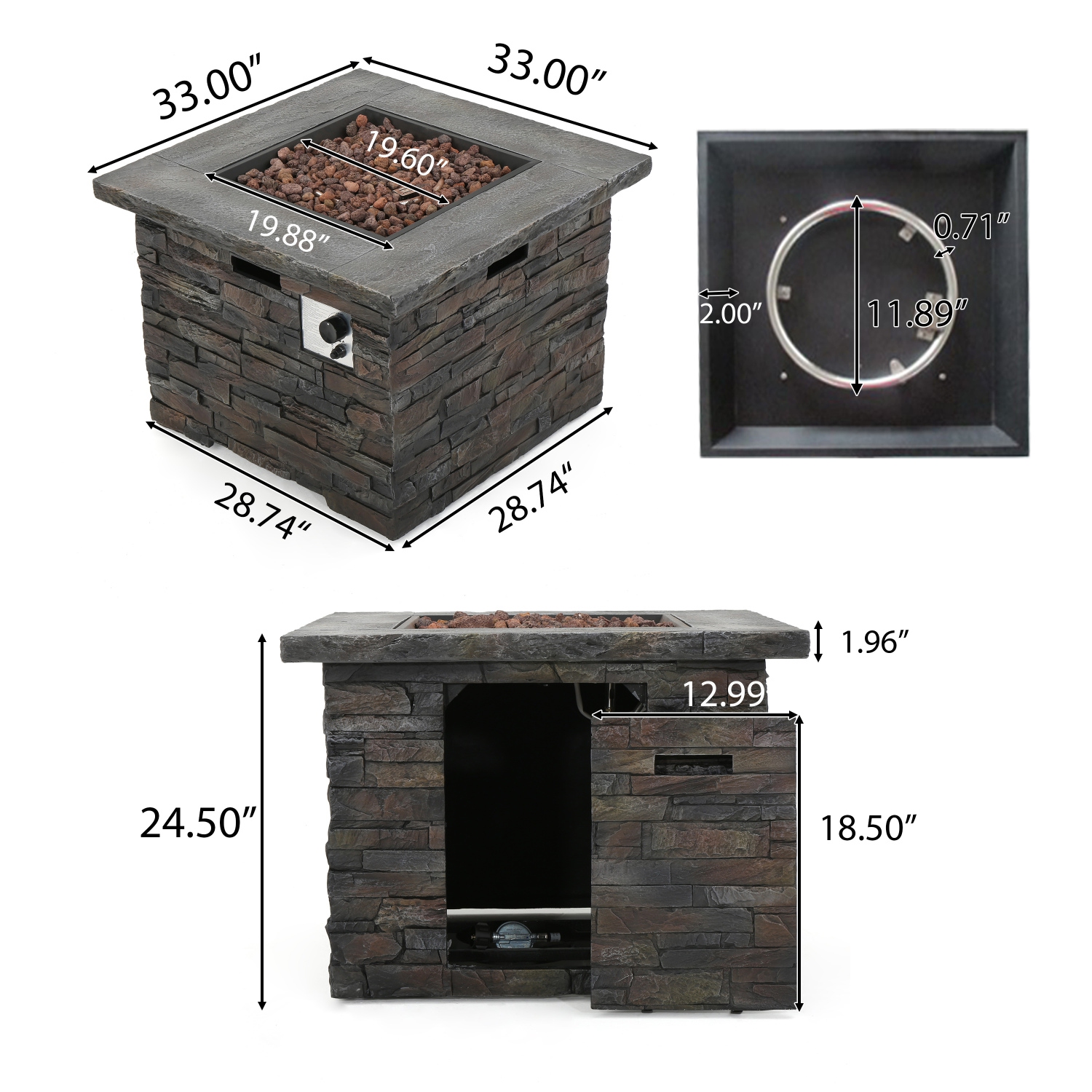 Stone Finish Propane Fire Pit - 33"