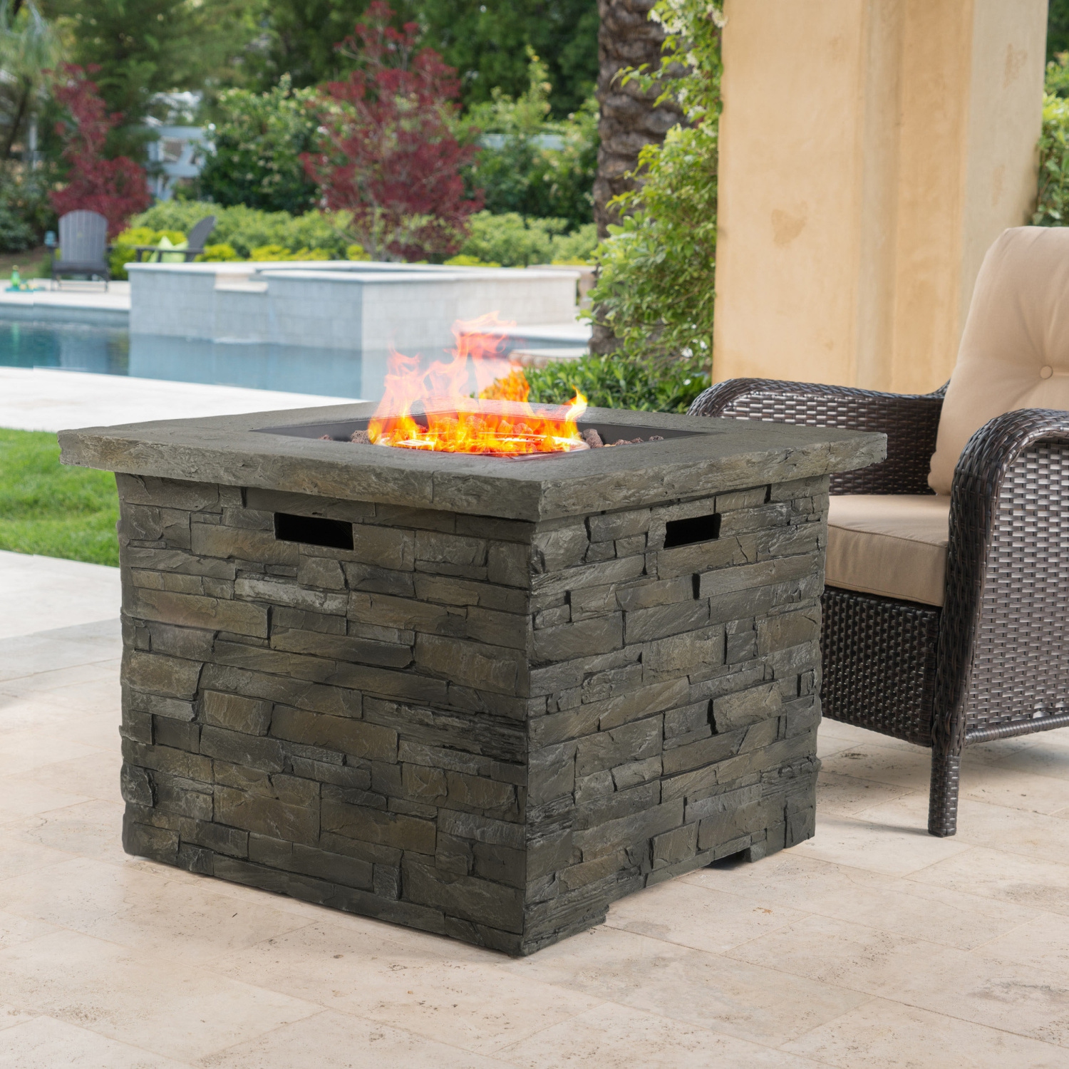 Stone Finish Propane Fire Pit - 33"