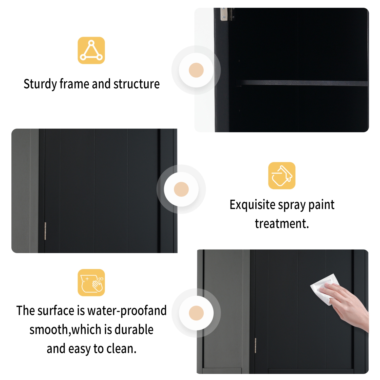 Black Bathroom Storage Cabinet w/ Glass Doors & Drawers