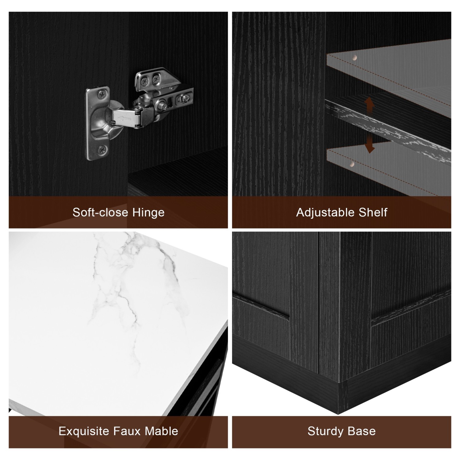 Îlot de cuisine noir avec table extensible, rangement, prises - 82,7 po