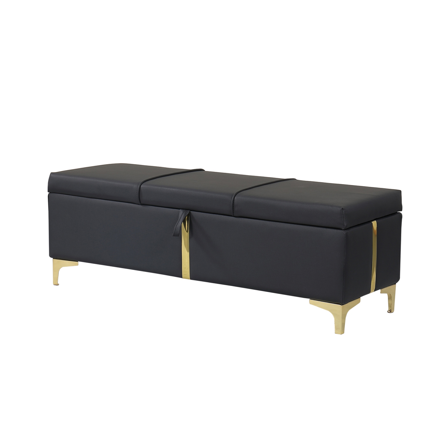 Upholstered Storage Ottoman Bench w/ Metal Legs - Black