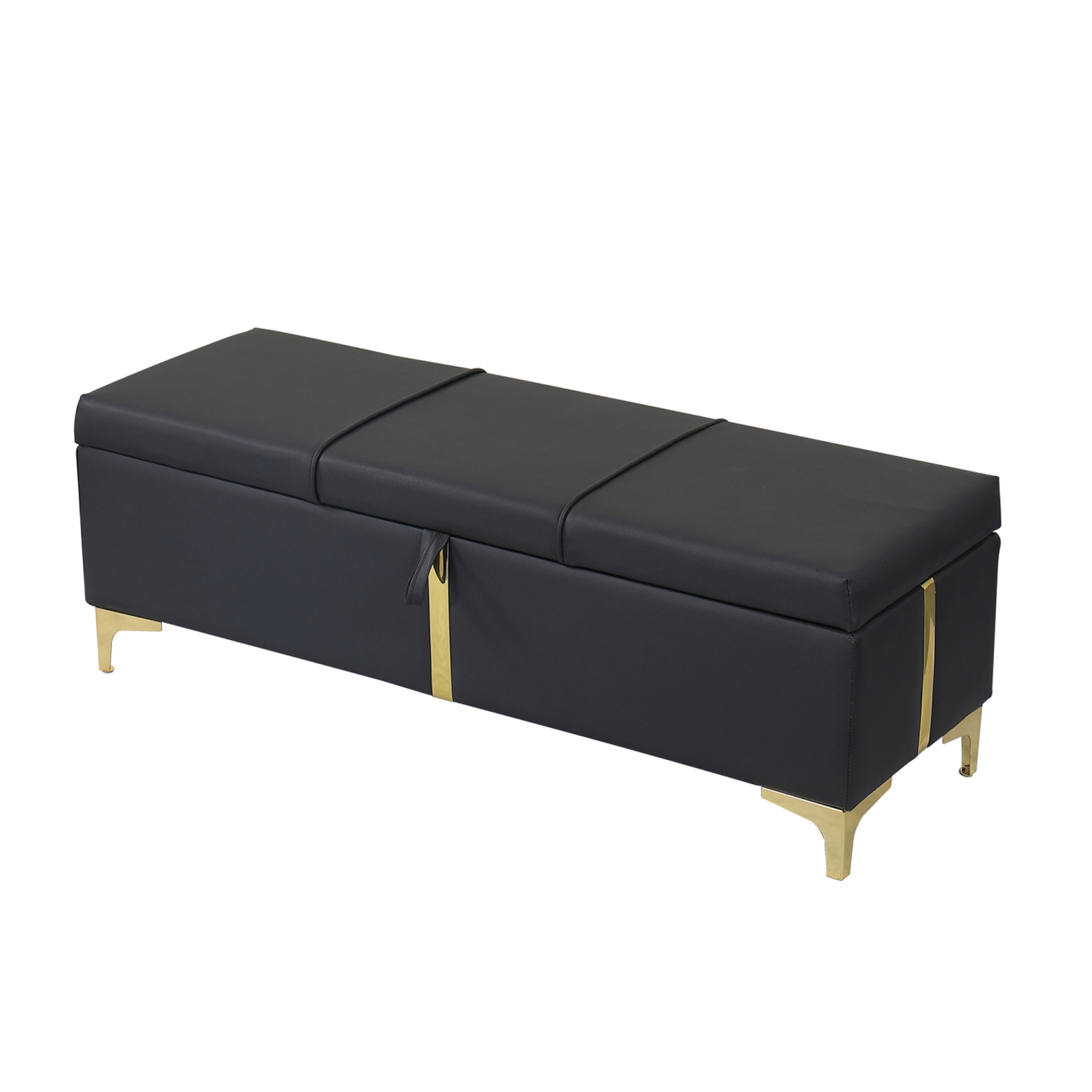 Upholstered Storage Ottoman Bench w/ Metal Legs - Black
