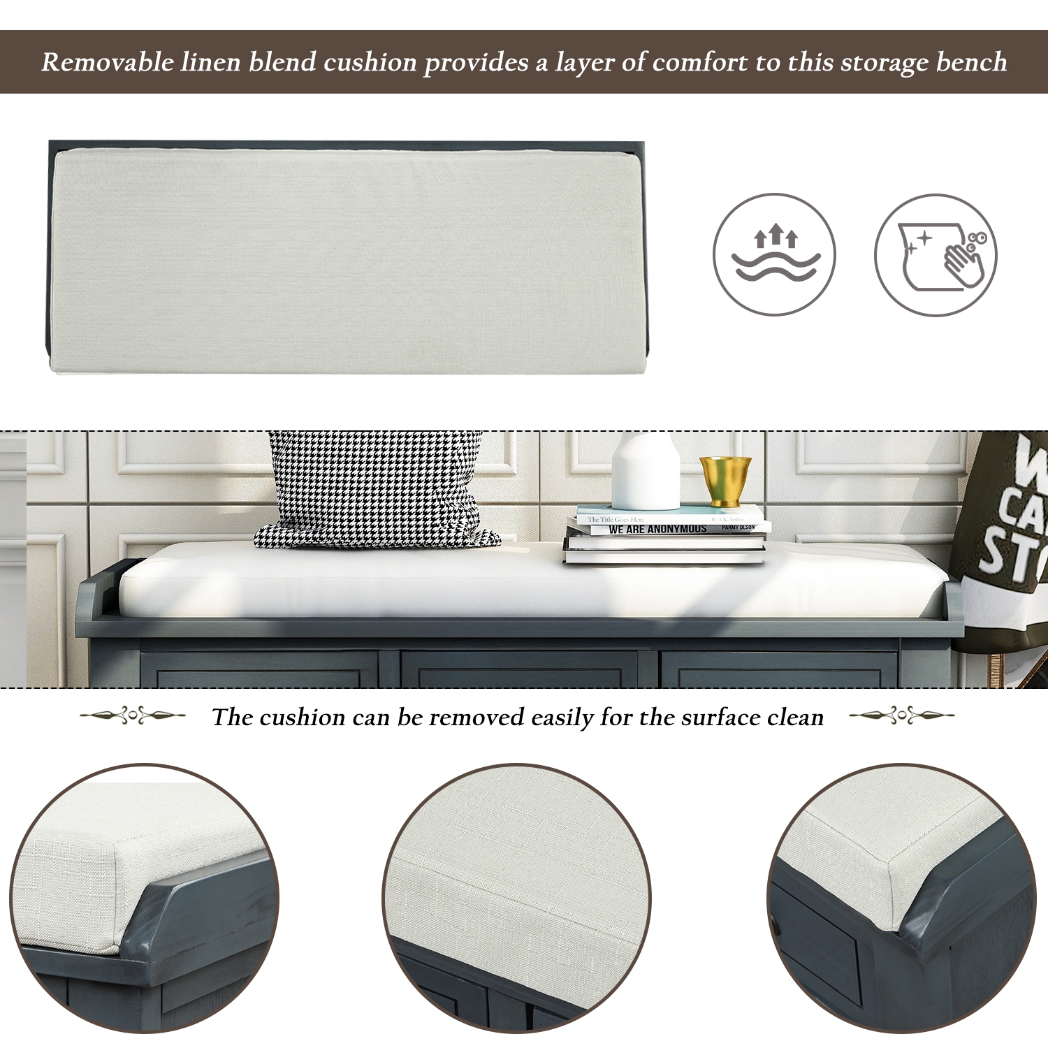 Banc de rangement rustique avec tiroirs et paniers - Banc à chaussures d'entrée