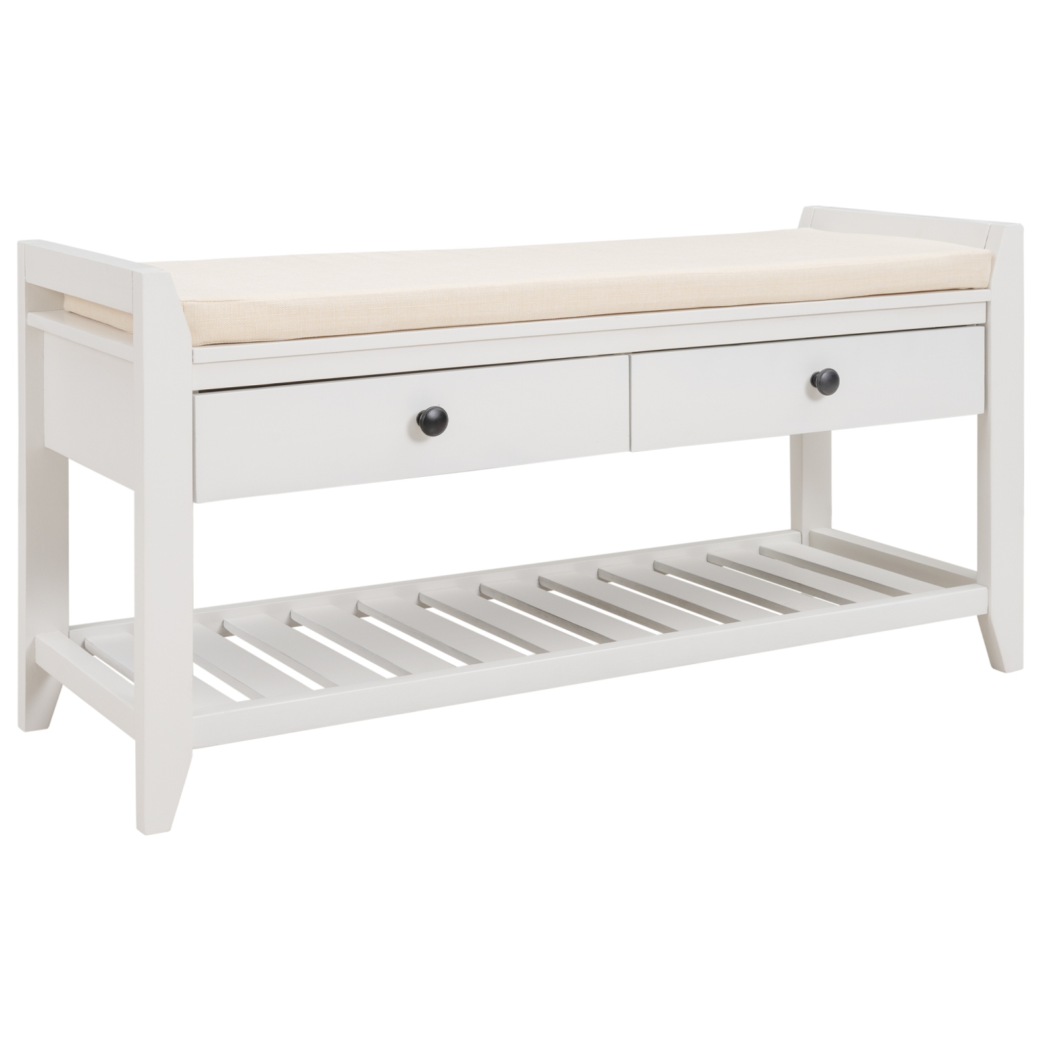Banc d'entrée avec porte-chaussures, siège et tiroirs, blanc