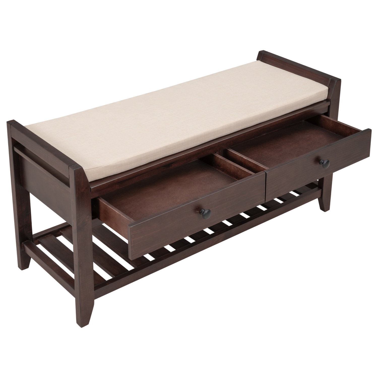 Espresso Shoe Rack Bench with Seat & Drawers