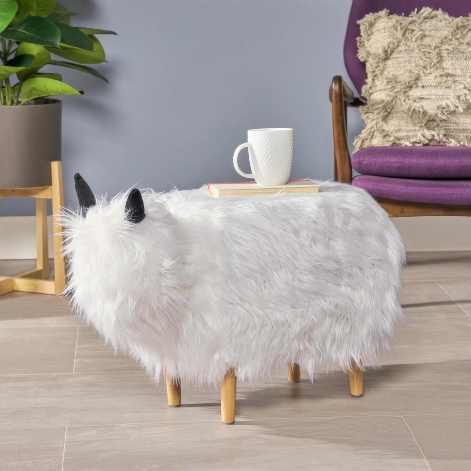 Tabouret à pieds White Yak – Siège rembourré pour le salon, la chambre à coucher