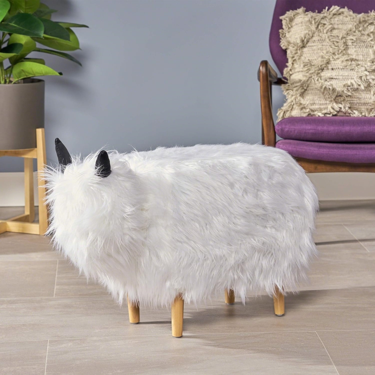 Tabouret à pieds White Yak – Siège rembourré pour le salon, la chambre à coucher