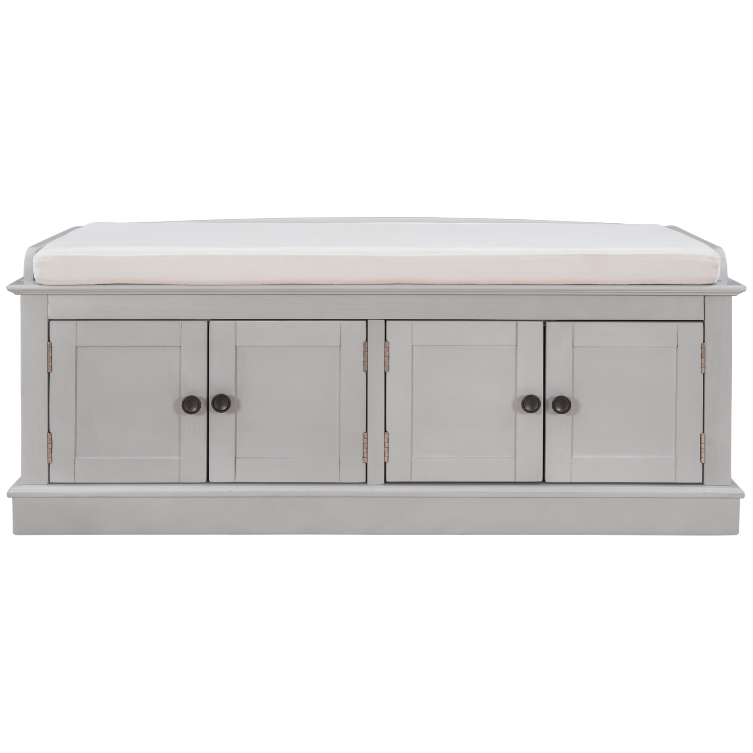 Gray Wash Storage Bench with Doors & Shelves, Removable Cushion