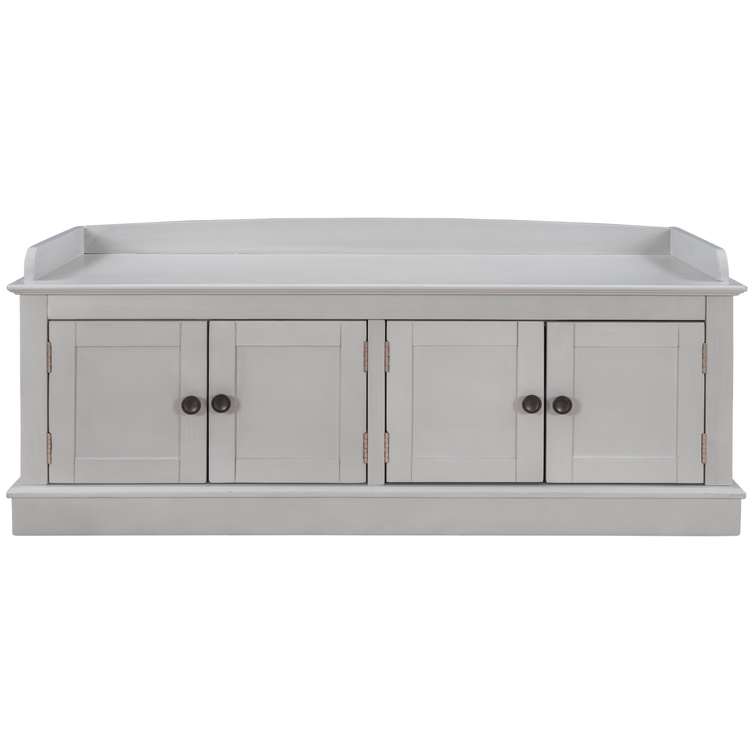 Gray Wash Storage Bench with Doors & Shelves, Removable Cushion