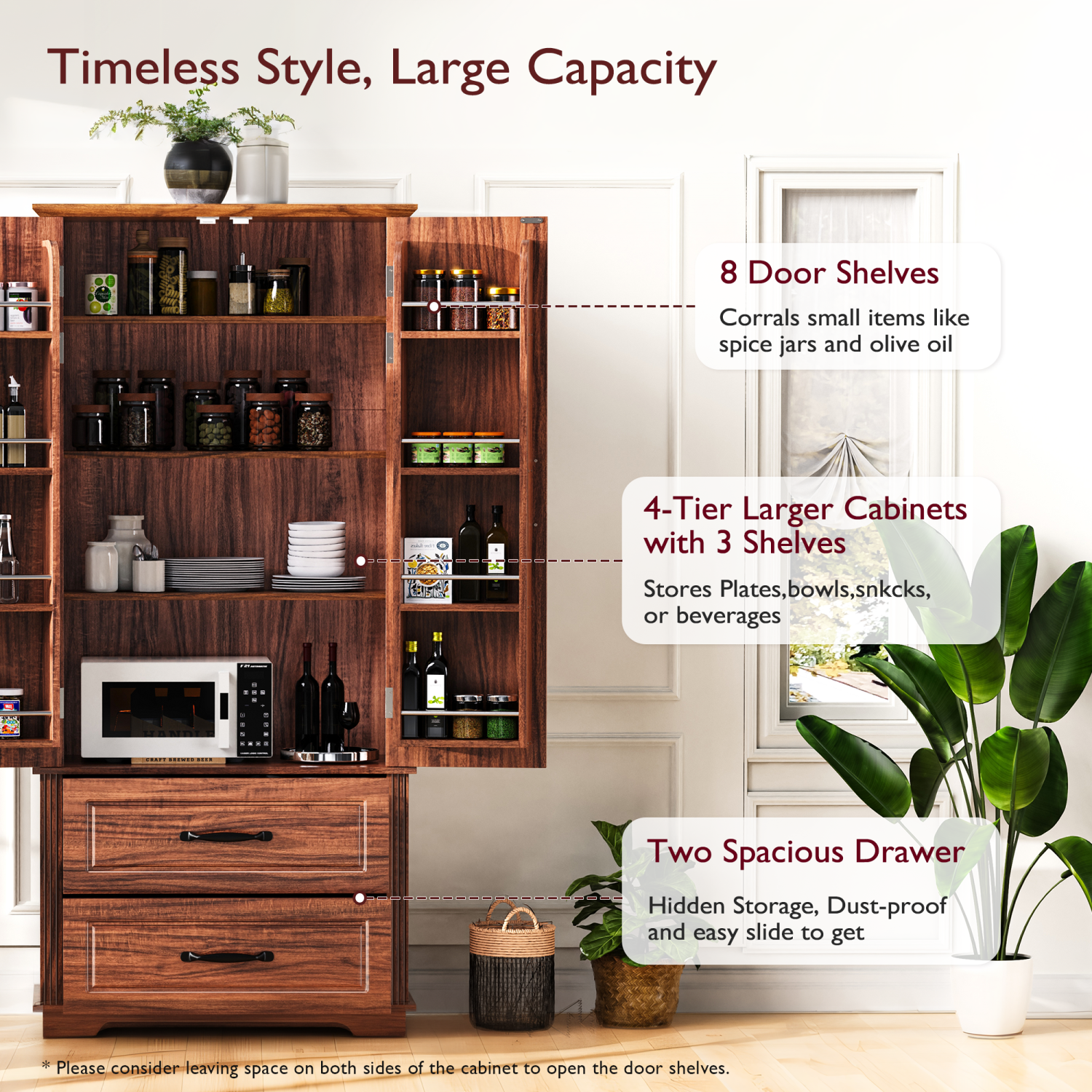 Farmhouse Pantry Cabinet - 71" Freestanding Cupboard w/ Drawers & Shelves, Brown