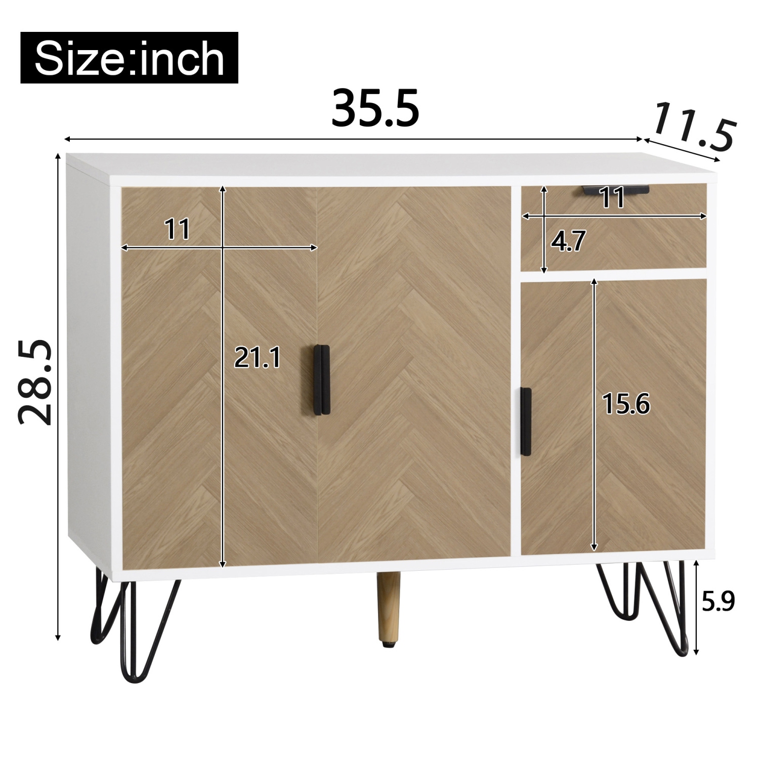 White & Wood Sideboard Storage Cabinet - Adjustable Shelves