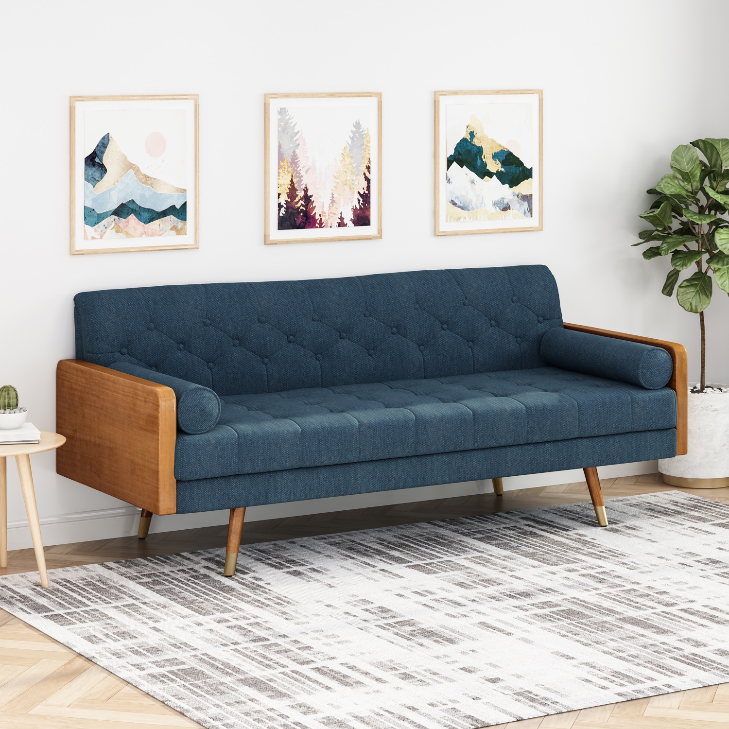 Sofa moderne en tissu capitonné Aidan Mid-Century