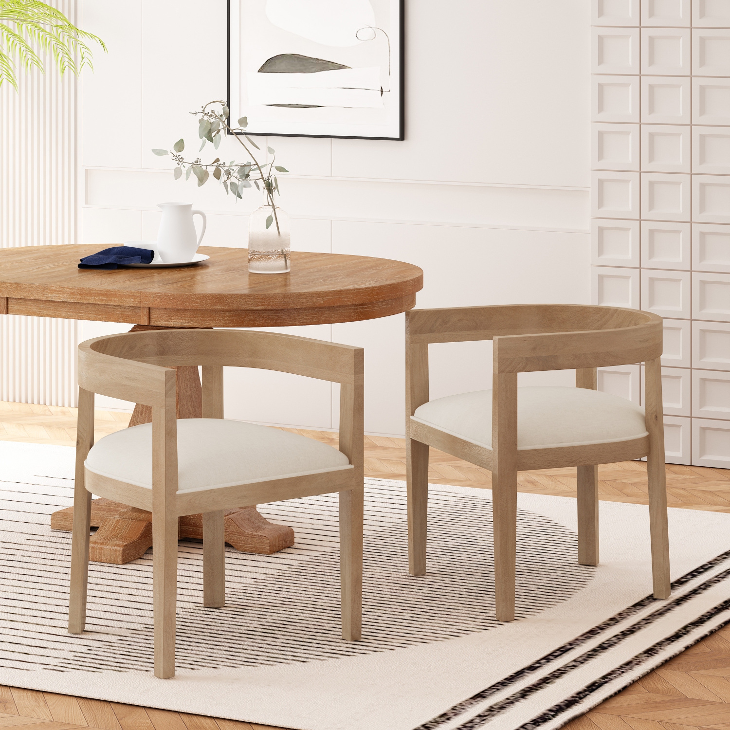 Set of 2 Modern Dining Chairs - Upholstered, Rubberwood Frame