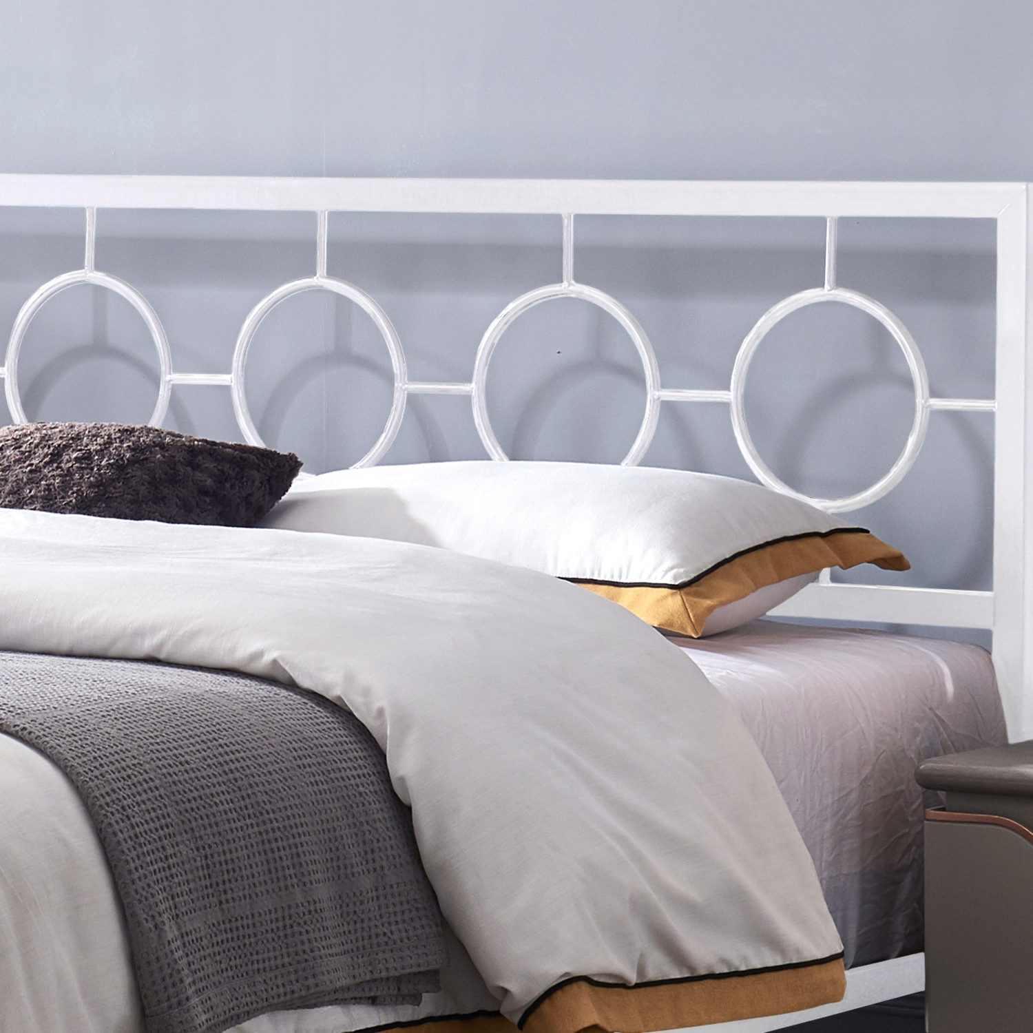 White King Metal Bed Frame - Circular Headboard & Footboard