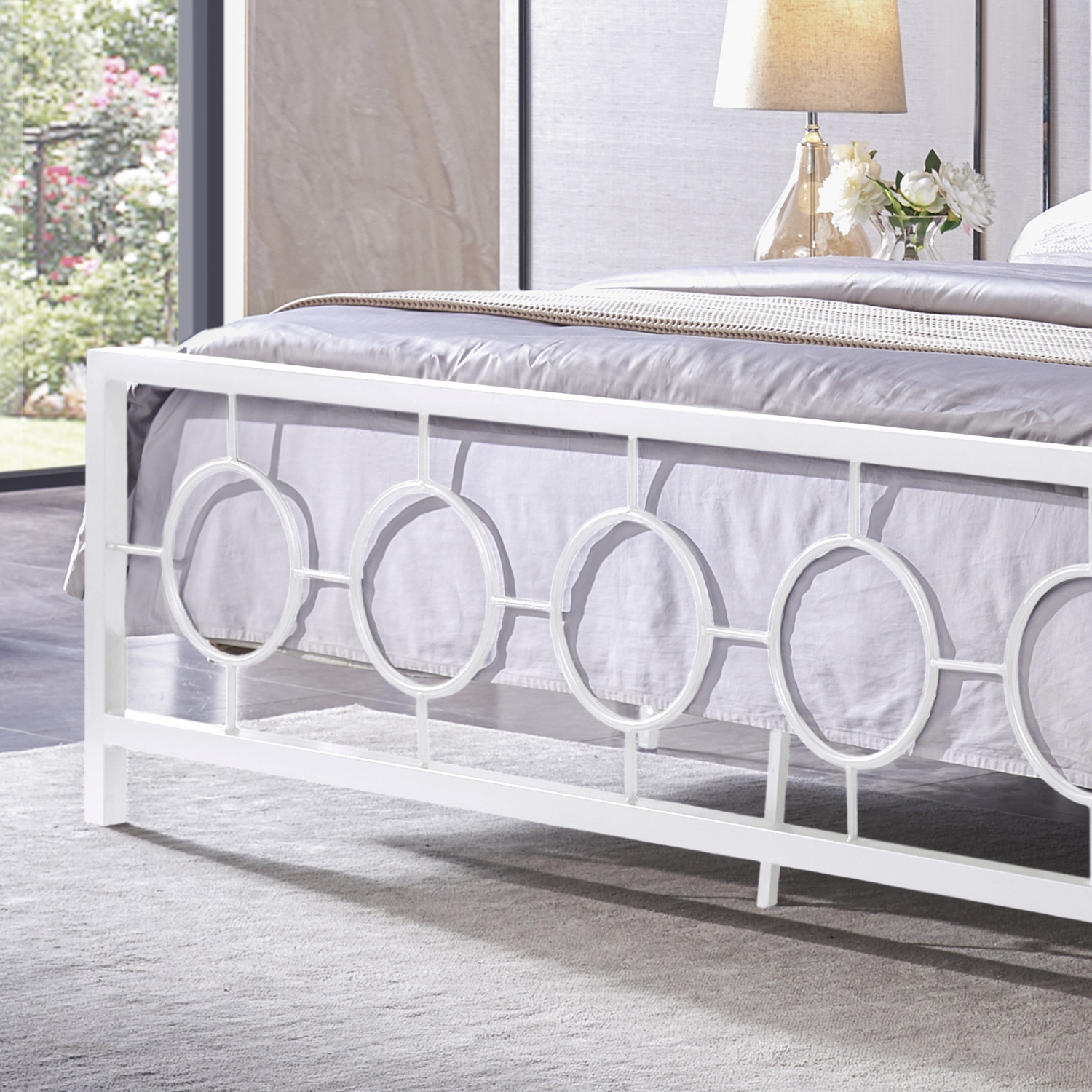 White King Metal Bed Frame - Circular Headboard & Footboard