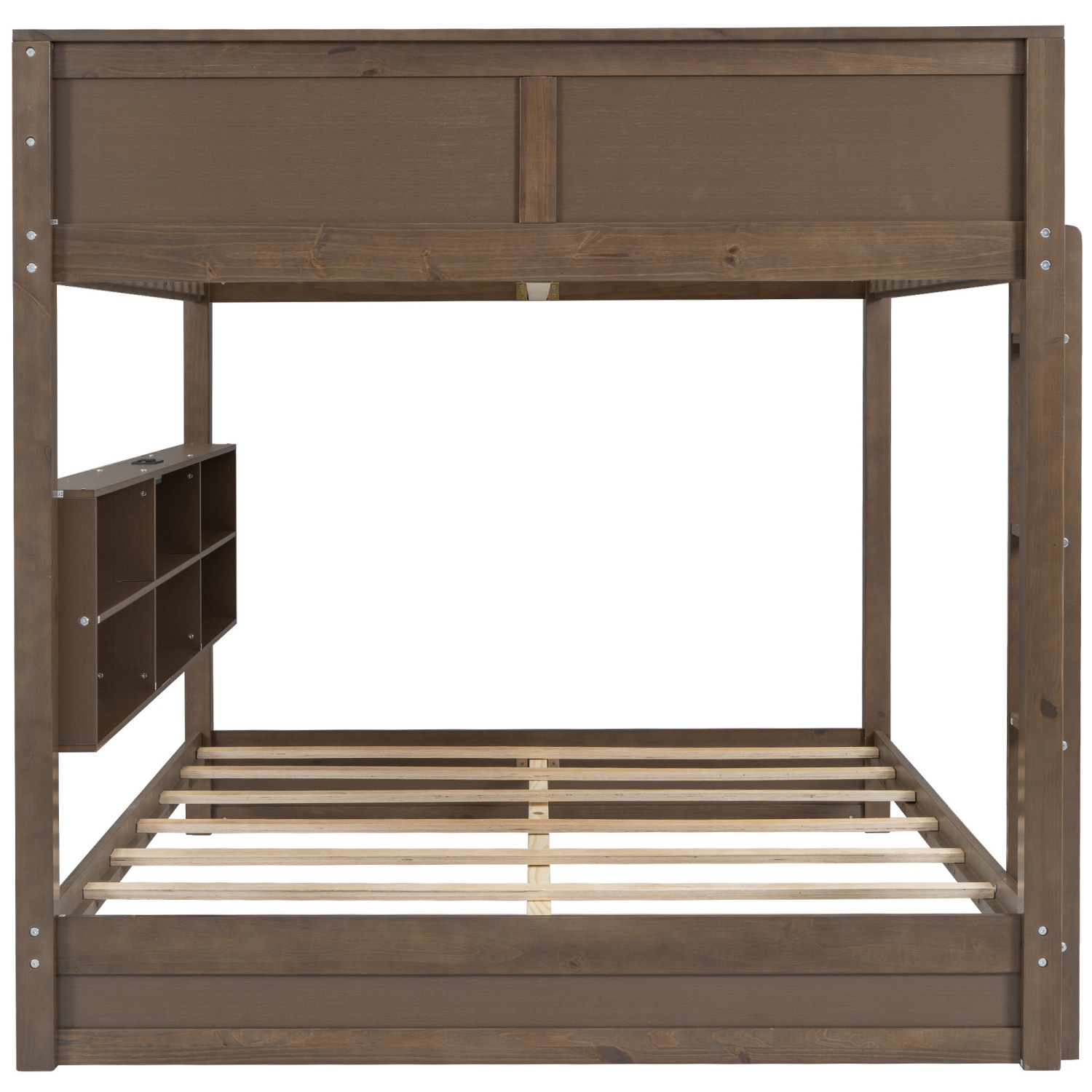 Queen/Queen Bunk Bed w/ Storage, USB, Antique Wood