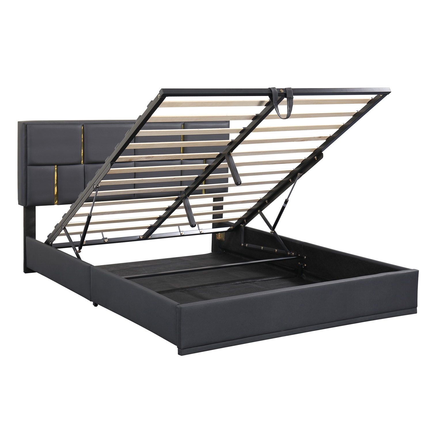 Grand lit plateforme hydraulique avec rangement - Noir