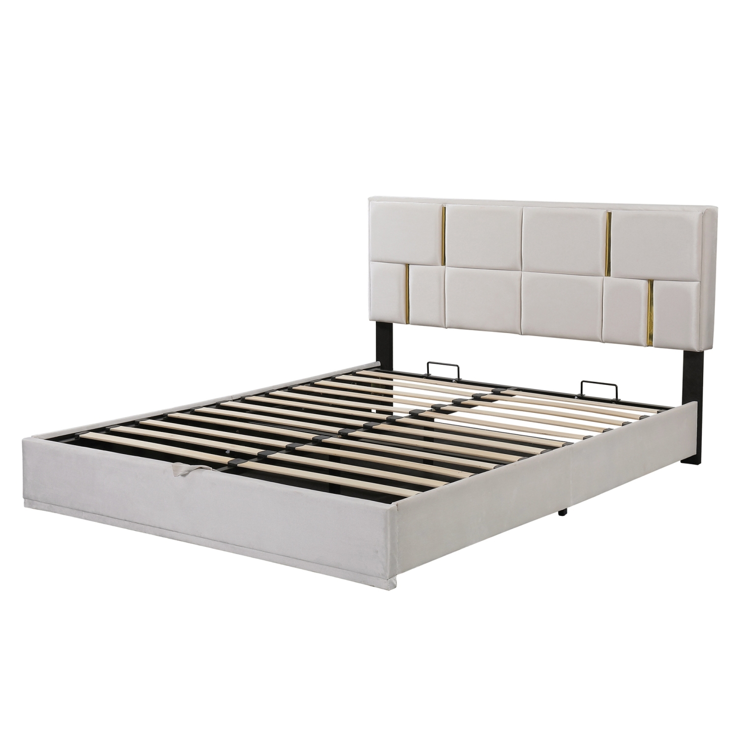 Queen Hydraulic Storage Platform Bed - Beige