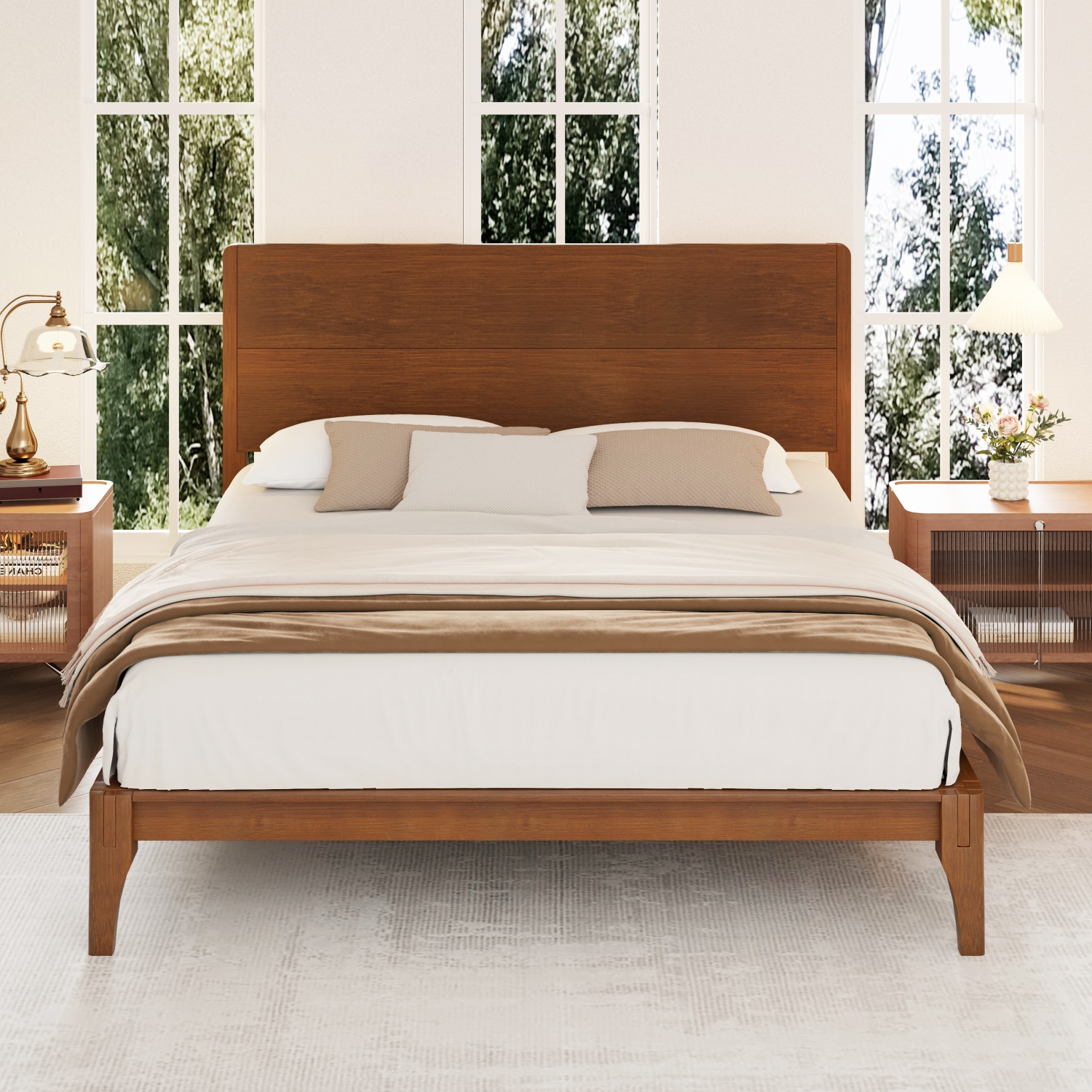 Bamboo Platform Bed - King, Mid-Century Modern, Wood Slat, Easy Assembly