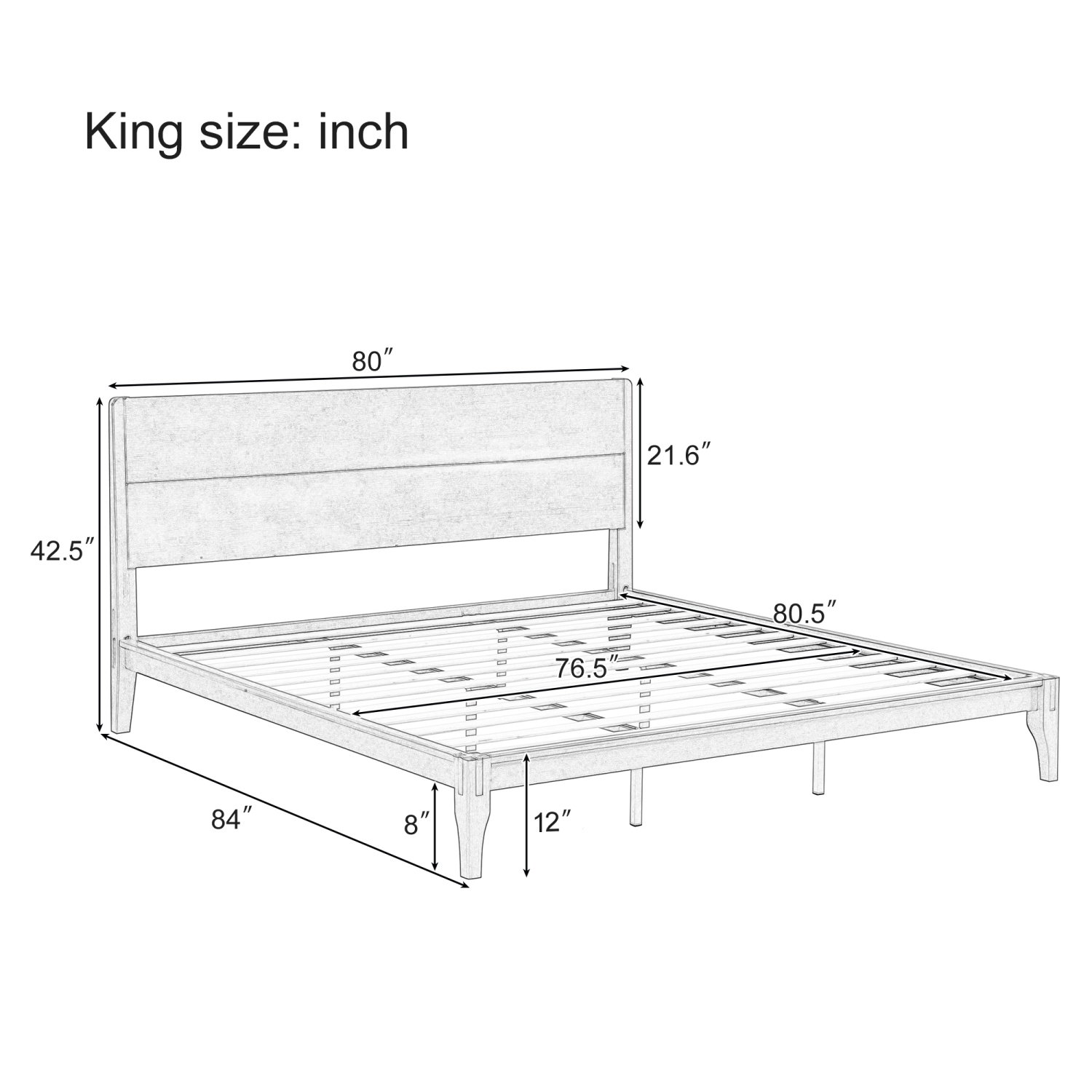 Bamboo Platform Bed - King, Mid-Century Modern, Wood Slat, Easy Assembly