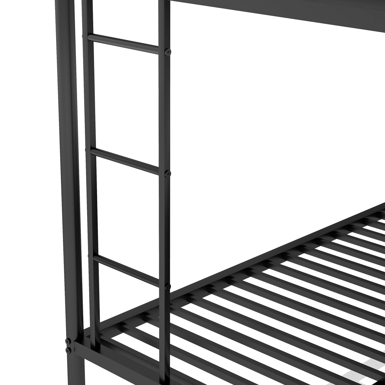 Twin/Full Bunk Bed w/ Trundle, Steel Frame, Ladders, Black
