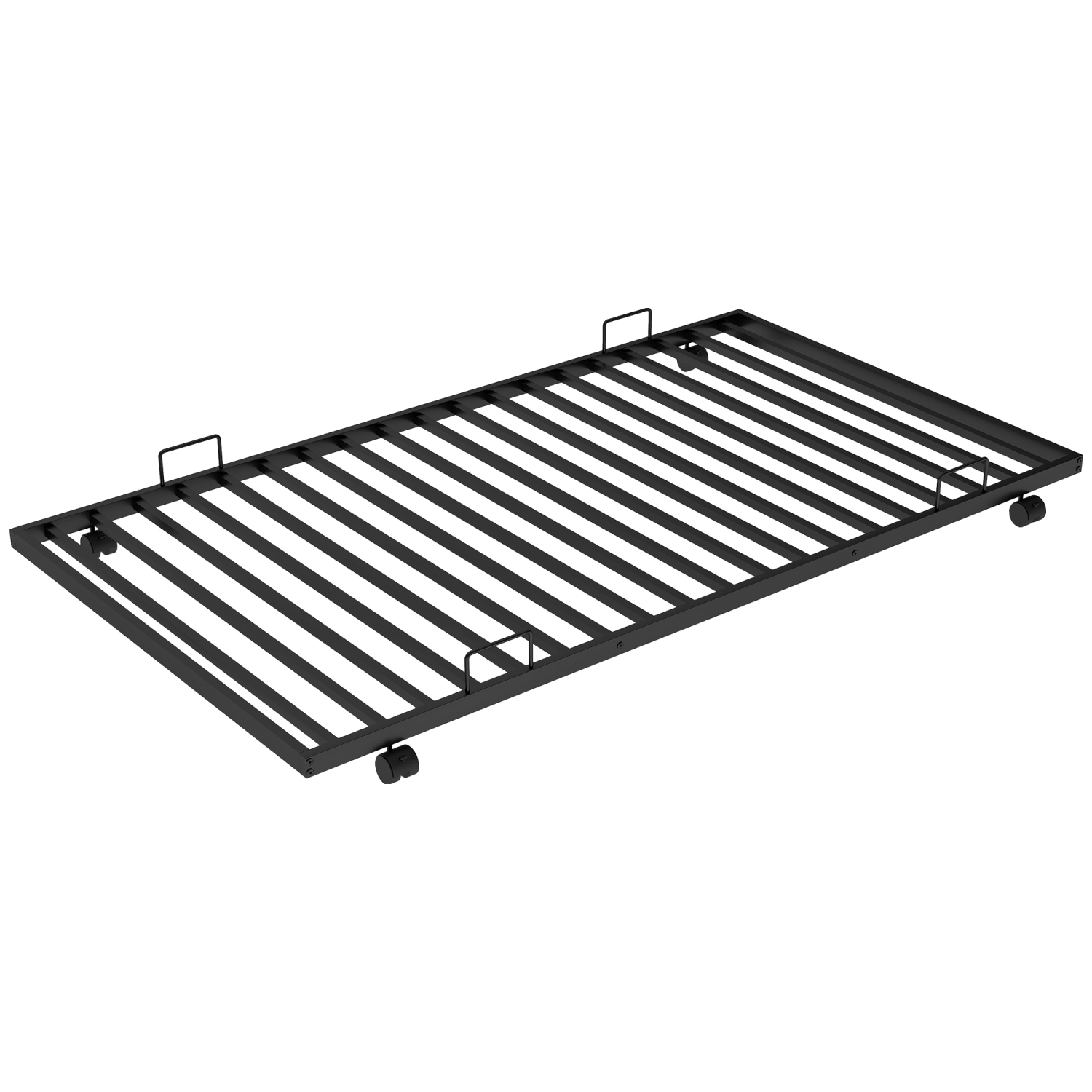 Twin/Full Bunk Bed w/ Trundle, Steel Frame, Ladders, Black