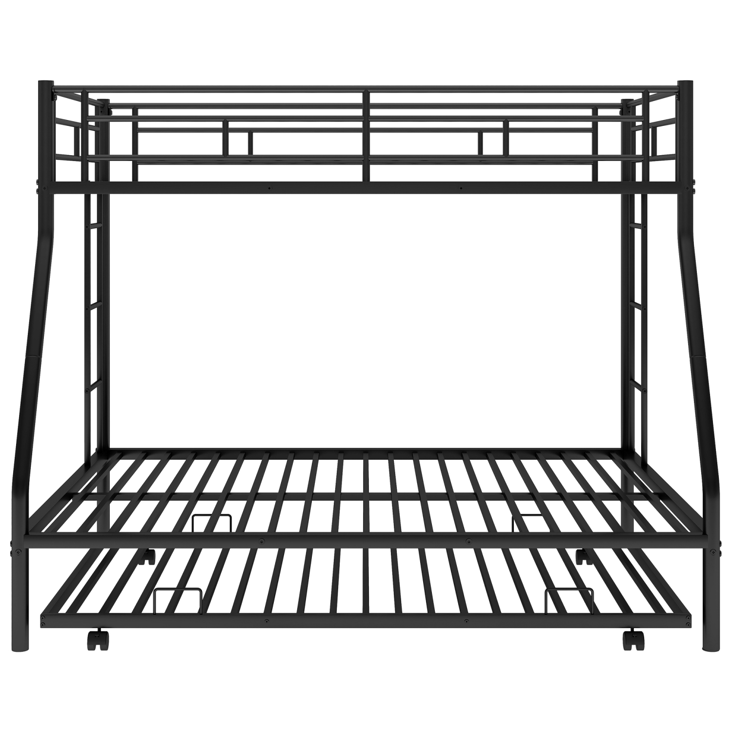Twin/Full Bunk Bed w/ Trundle, Steel Frame, Ladders, Black