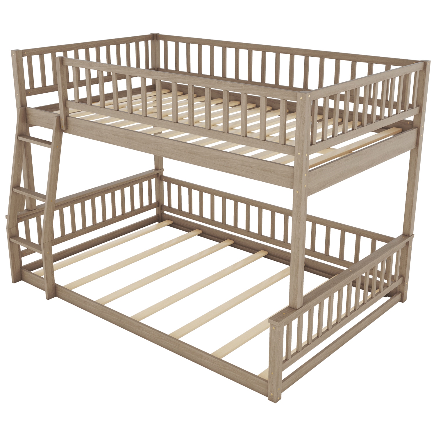 Full XL over Queen Bunk Bed with Ladder and Guardrails, Walnut