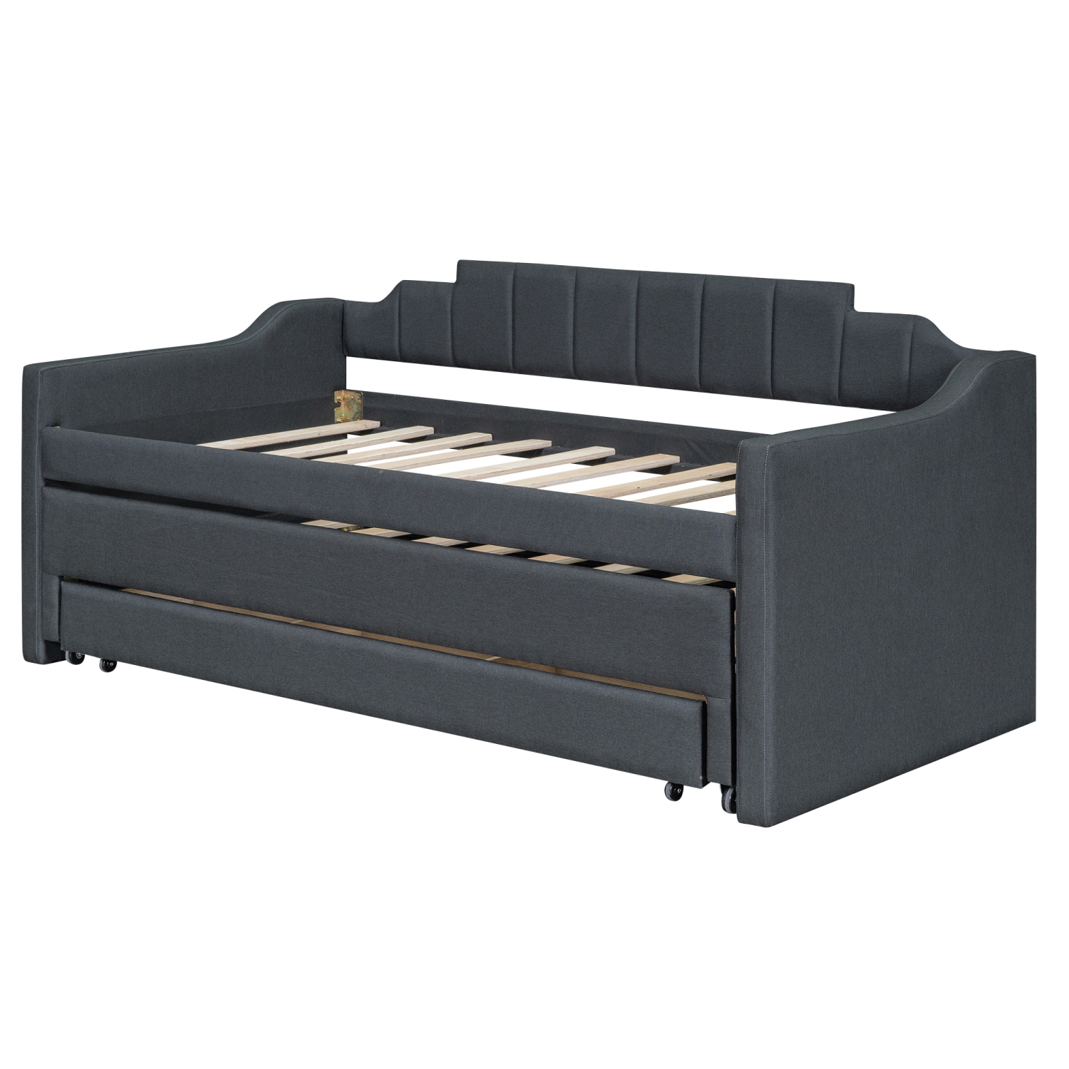 Twin Size Upholstered Daybed with Trundle and Three Drawers,Gray