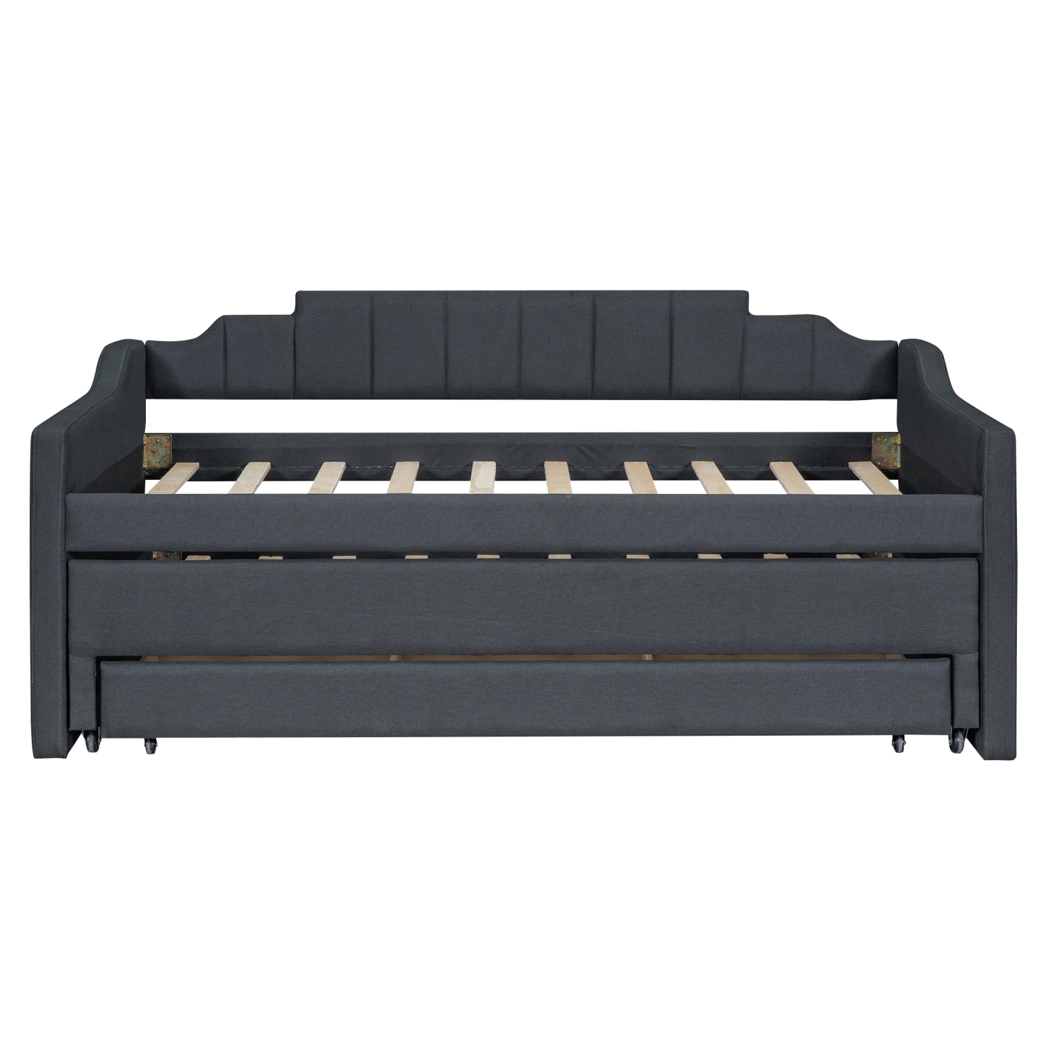 Twin Size Upholstered Daybed with Trundle and Three Drawers,Gray