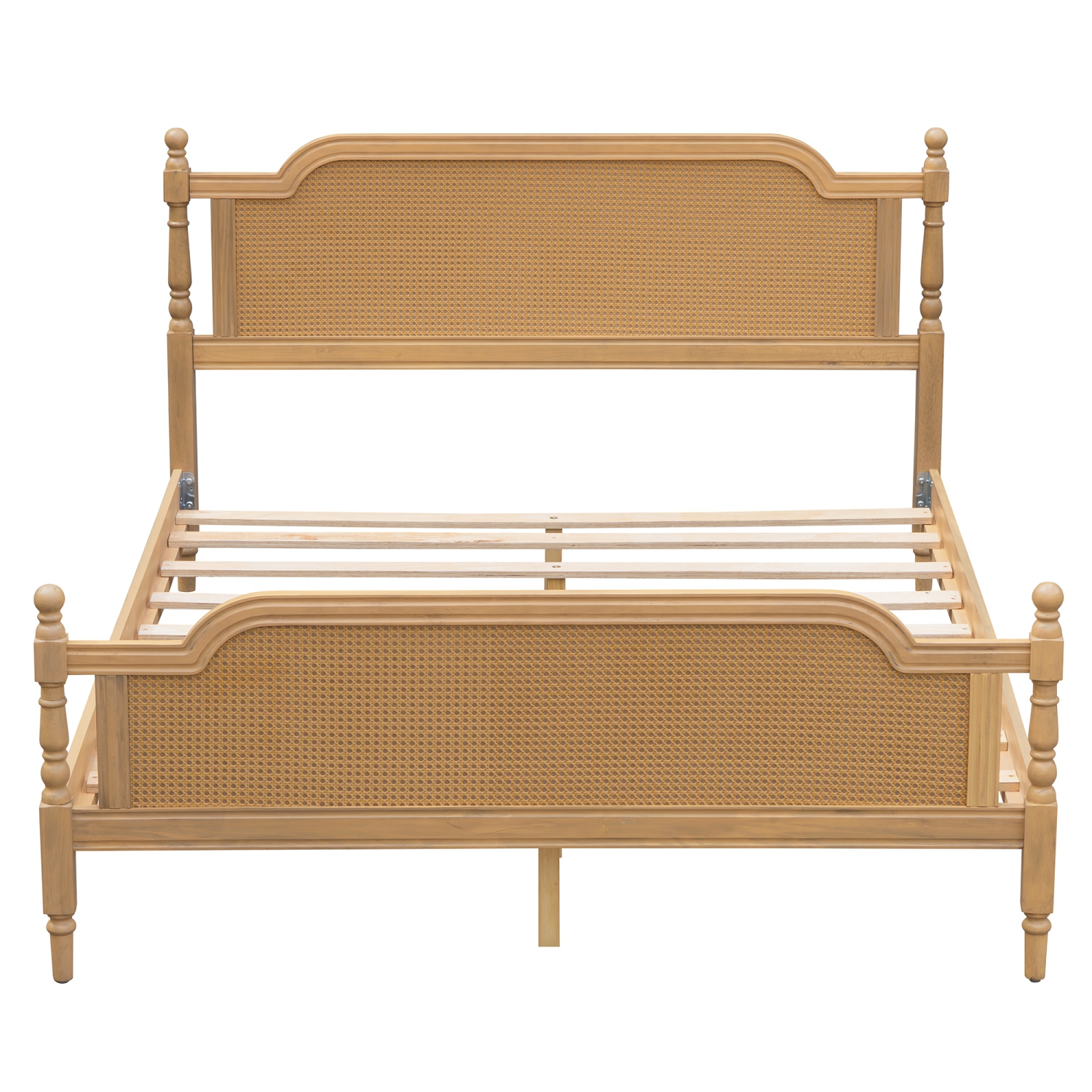 Rattan Queen Bed Frame - Traditional, No Box Spring, Walnut