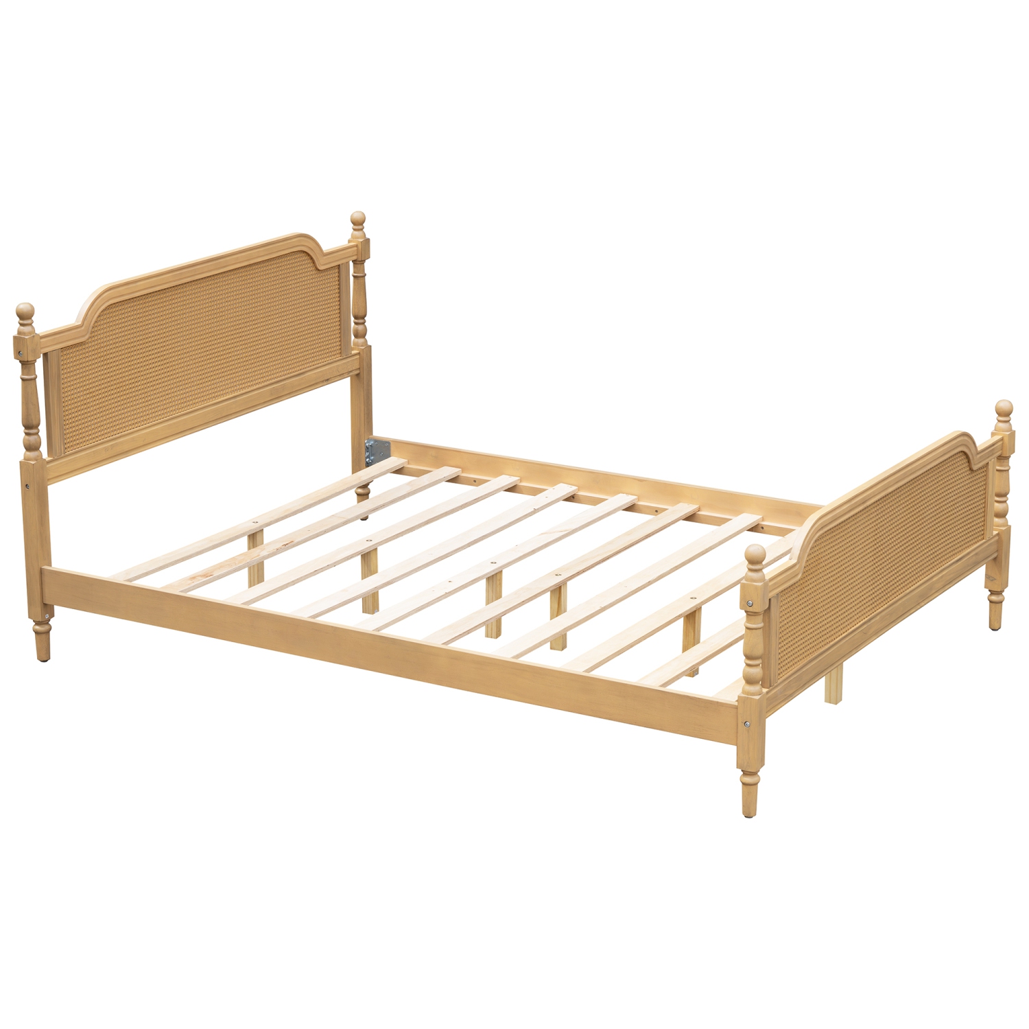 Rattan Queen Bed Frame - Traditional, No Box Spring, Walnut