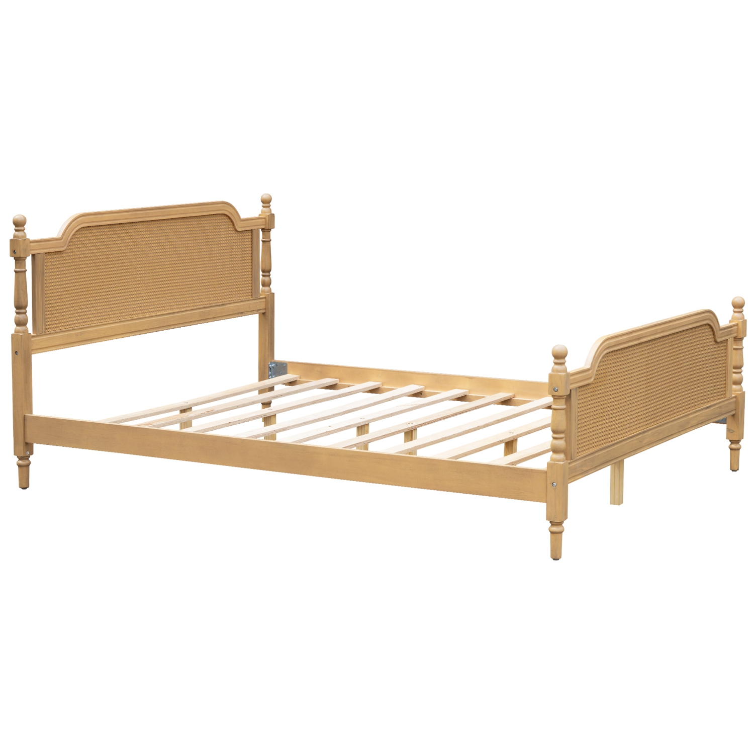 Rattan Queen Bed Frame - Traditional, No Box Spring, Walnut