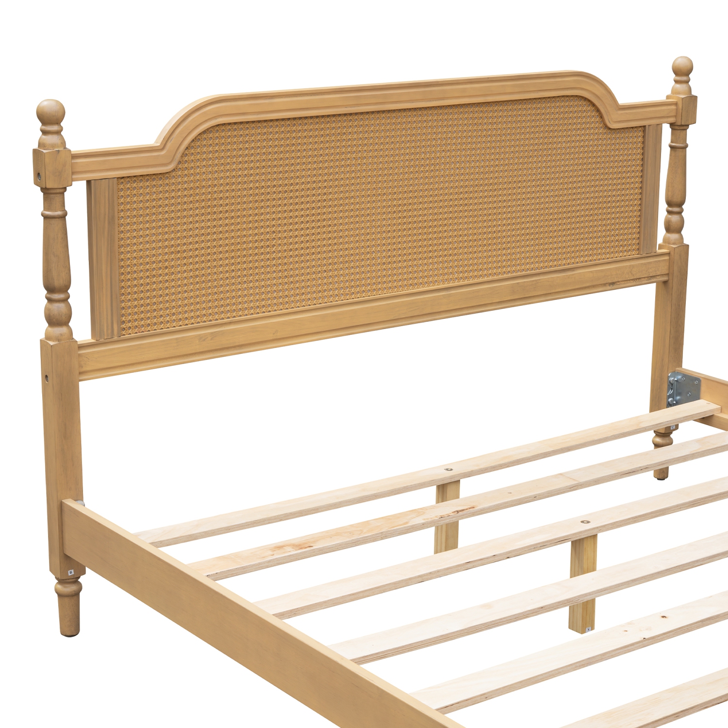 Rattan Queen Bed Frame - Traditional, No Box Spring, Walnut