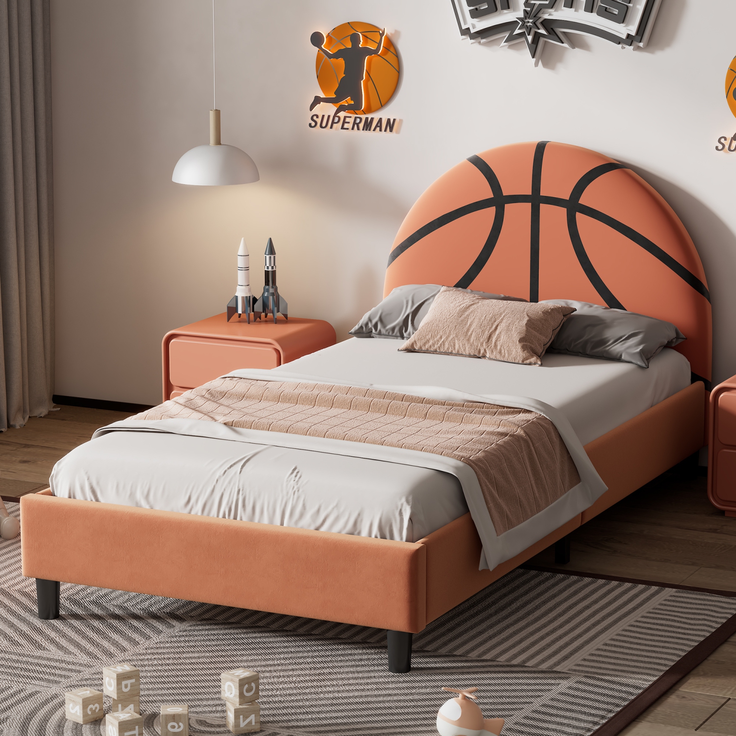 Orange Basketball Twin Platform Bed