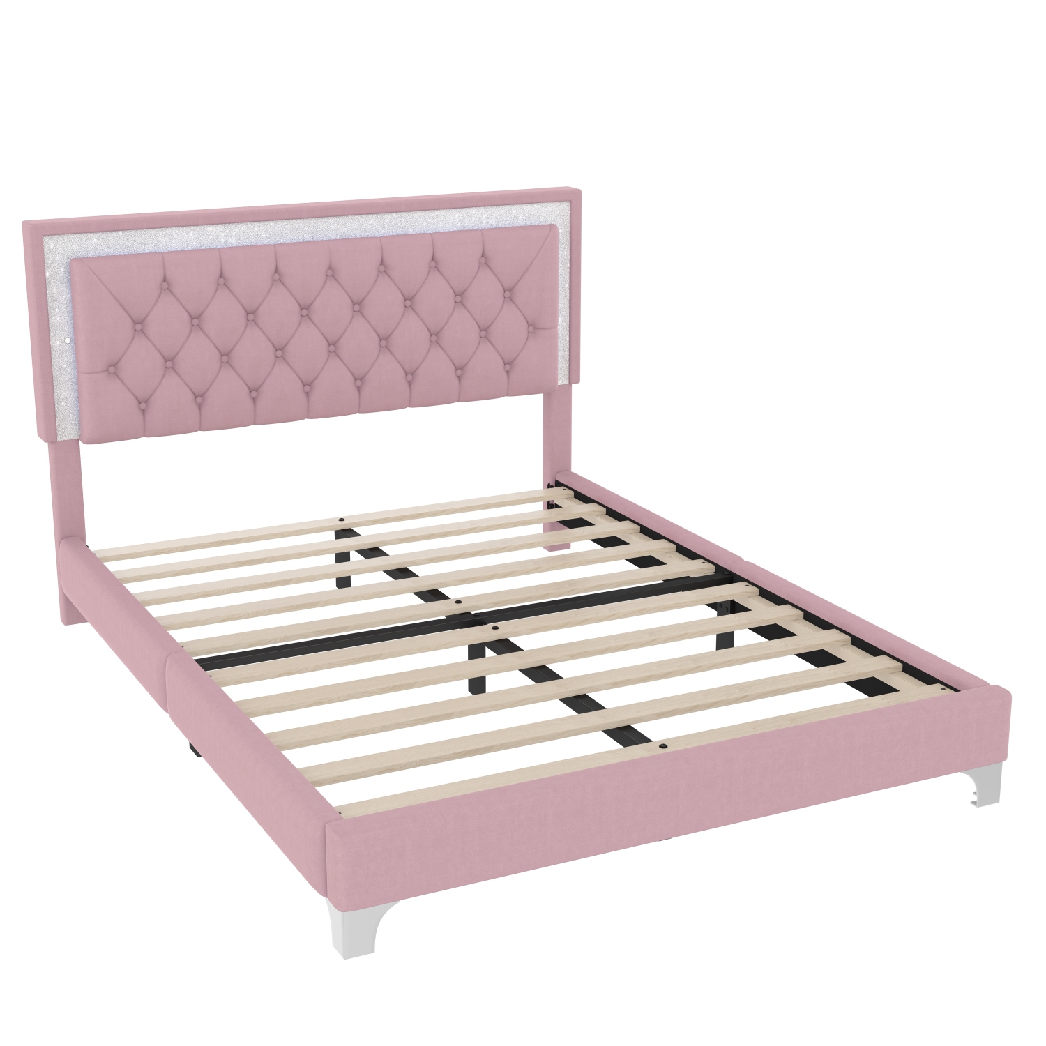 Pink Velvet LED Queen Bed Frame