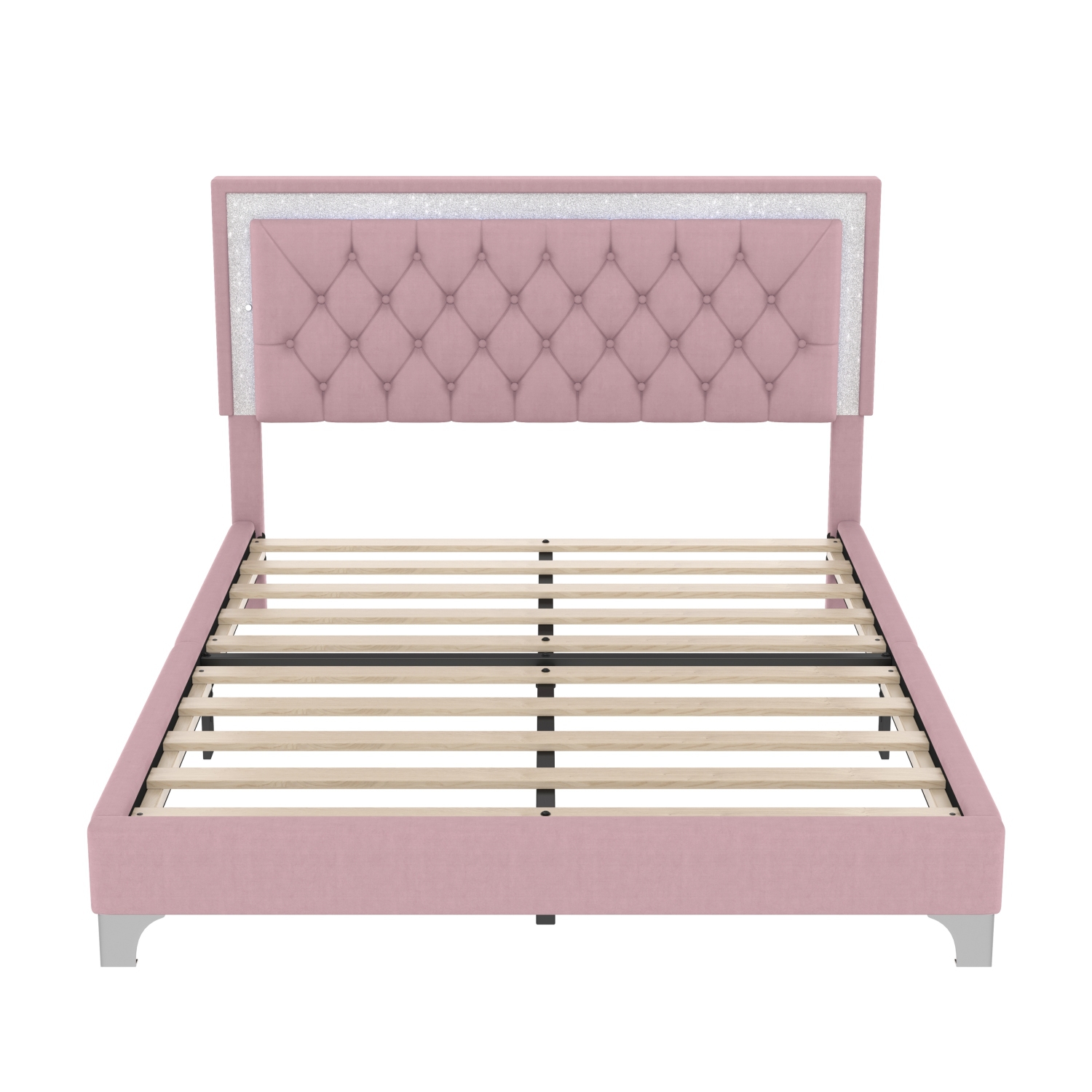 Pink Velvet LED Queen Bed Frame