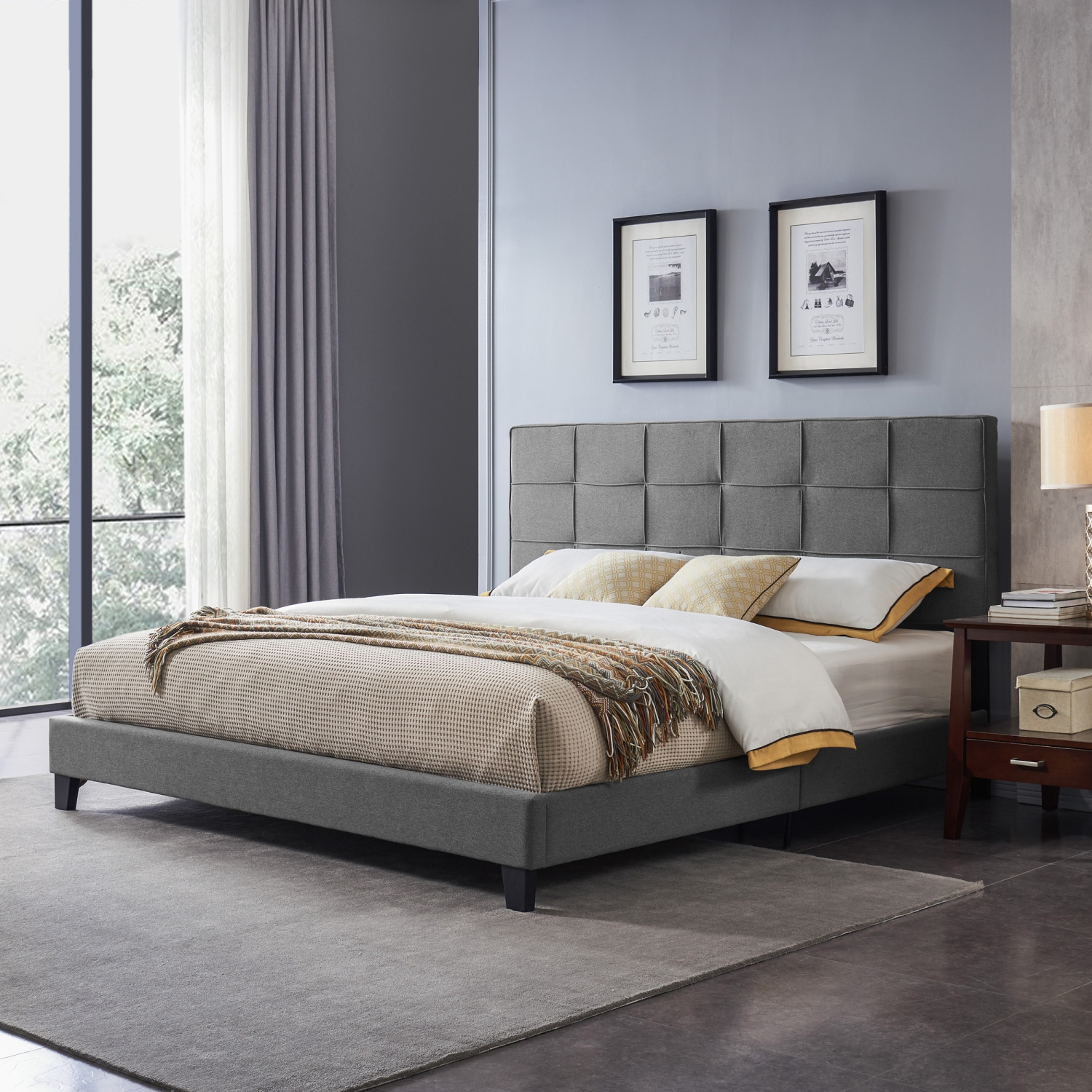 King Upholstered Platform Bed Frame - Tufted, Easy Assembly, Charcoal
