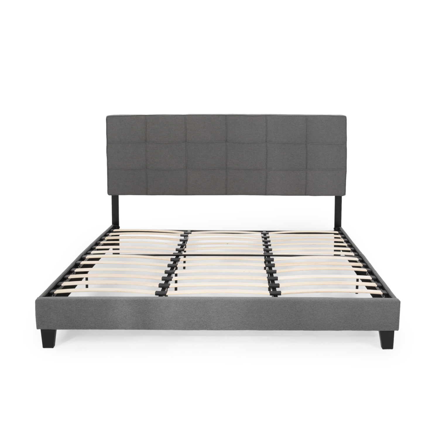 King Upholstered Platform Bed Frame - Tufted, Easy Assembly, Charcoal