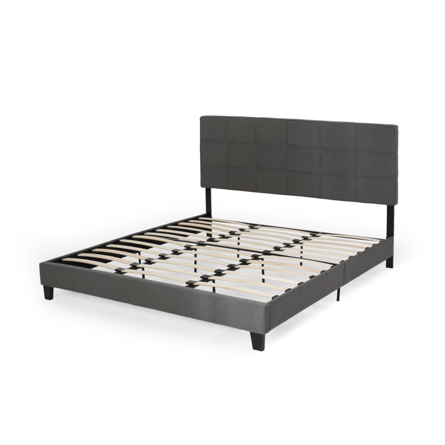 King Upholstered Platform Bed Frame - Tufted, Easy Assembly, Charcoal