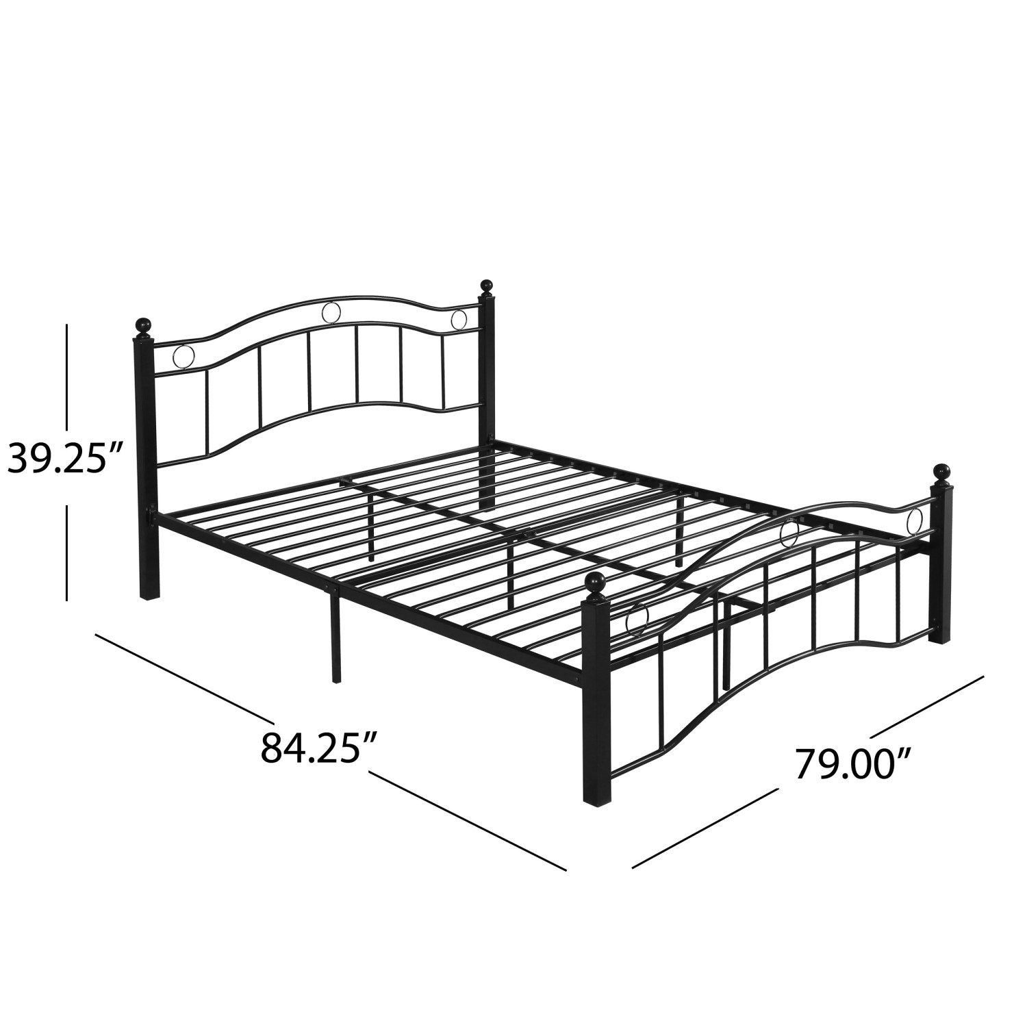 King Size Metal Bed Frame - Storage, No Box Spring, Black
