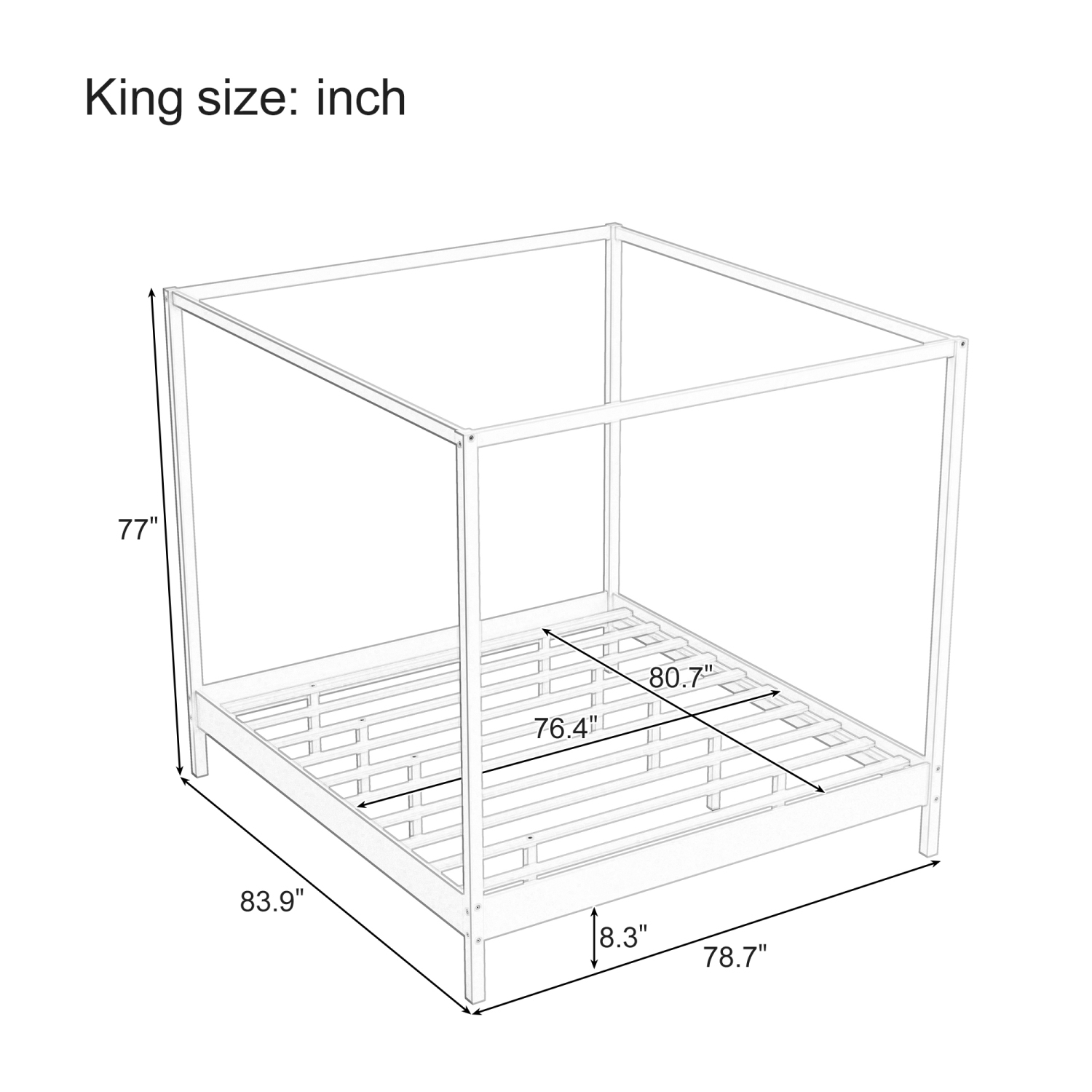 White Solid Wood King Canopy Bed Frame