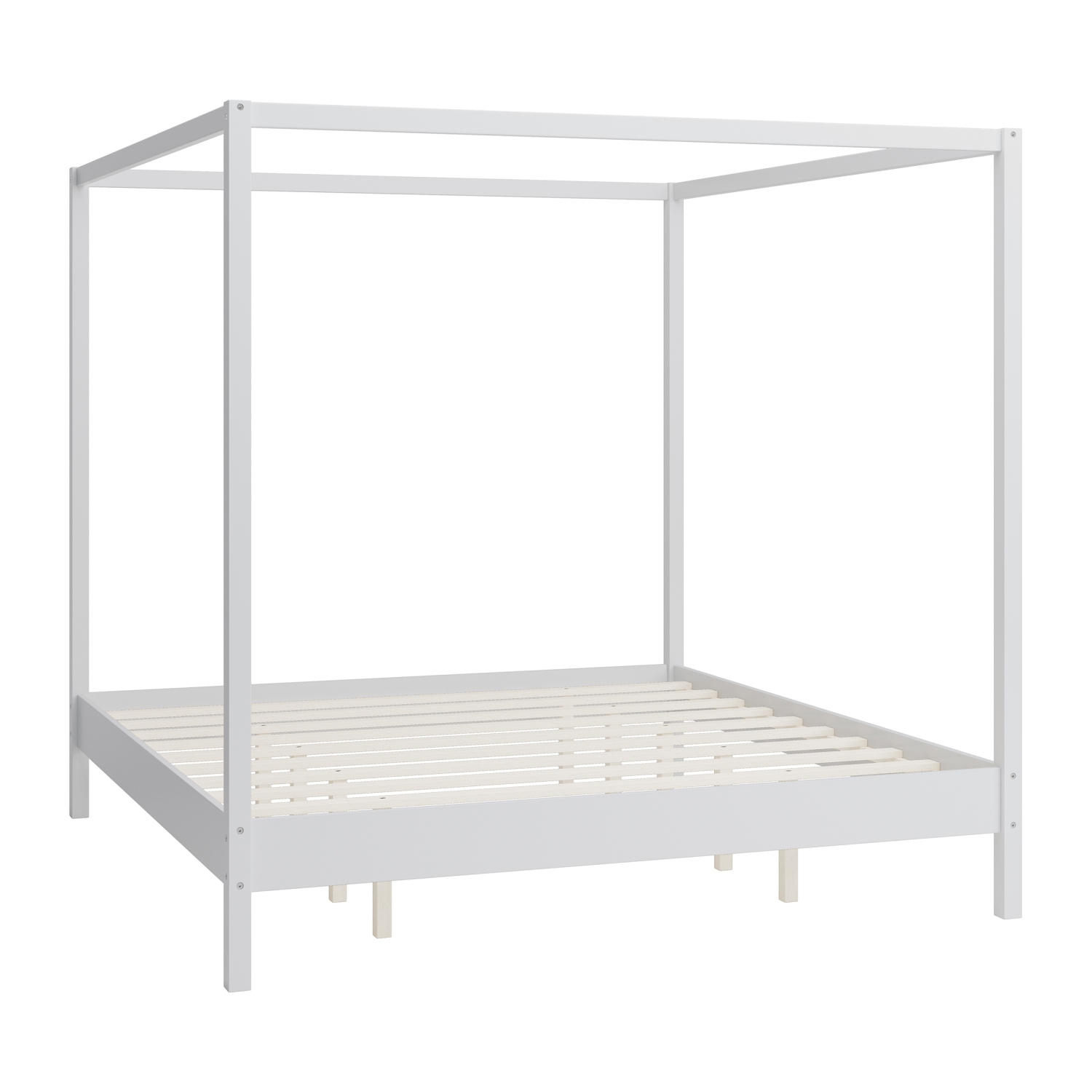 White Solid Wood King Canopy Bed Frame