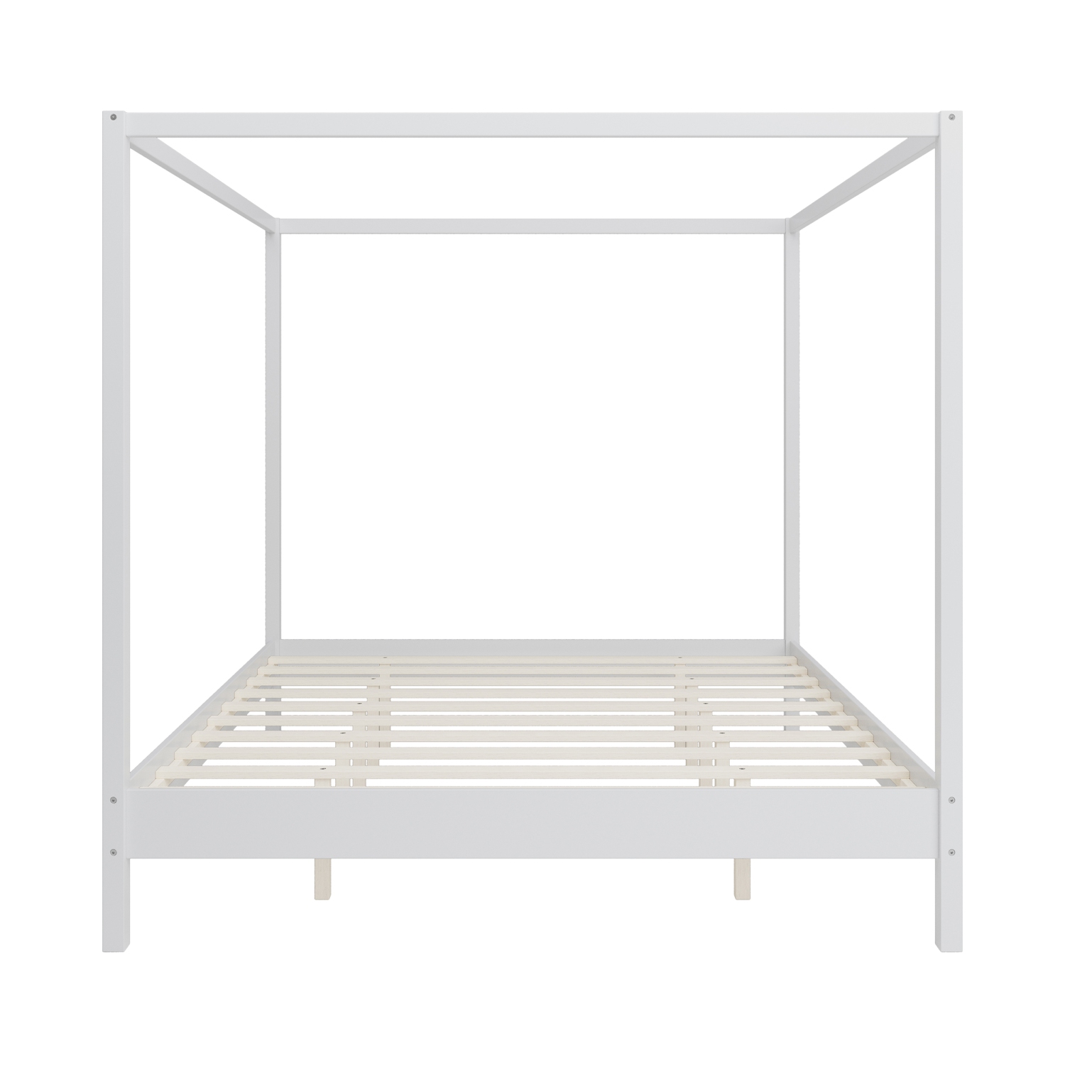White Solid Wood King Canopy Bed Frame