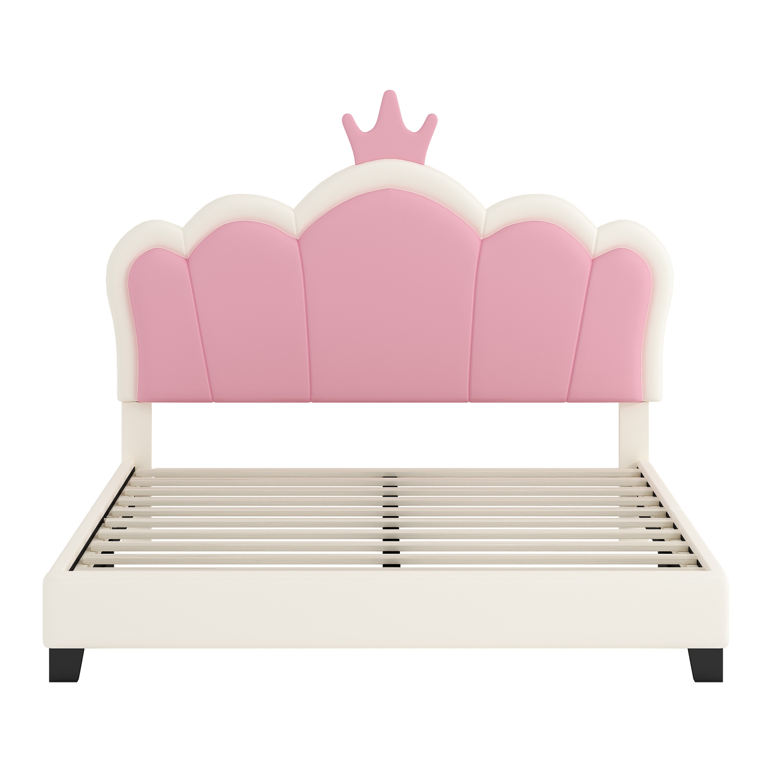 Princess Bed with Crown Headboard - Full Size, Cream+Pink